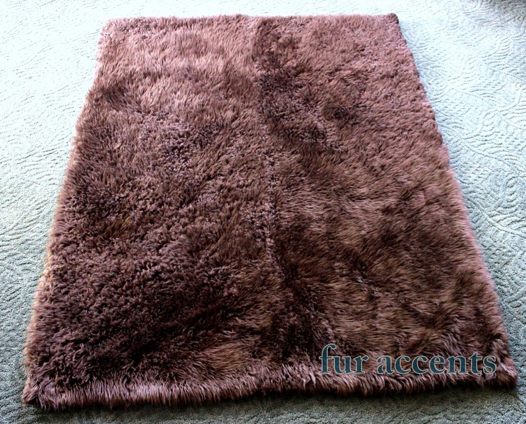 Soft Brown Faux Fur Shaggy Sheepskin Throw Rug with Ultra Suede Back - 30''x60'' Rectangle for Cozy Living Room & Bedroom Decor