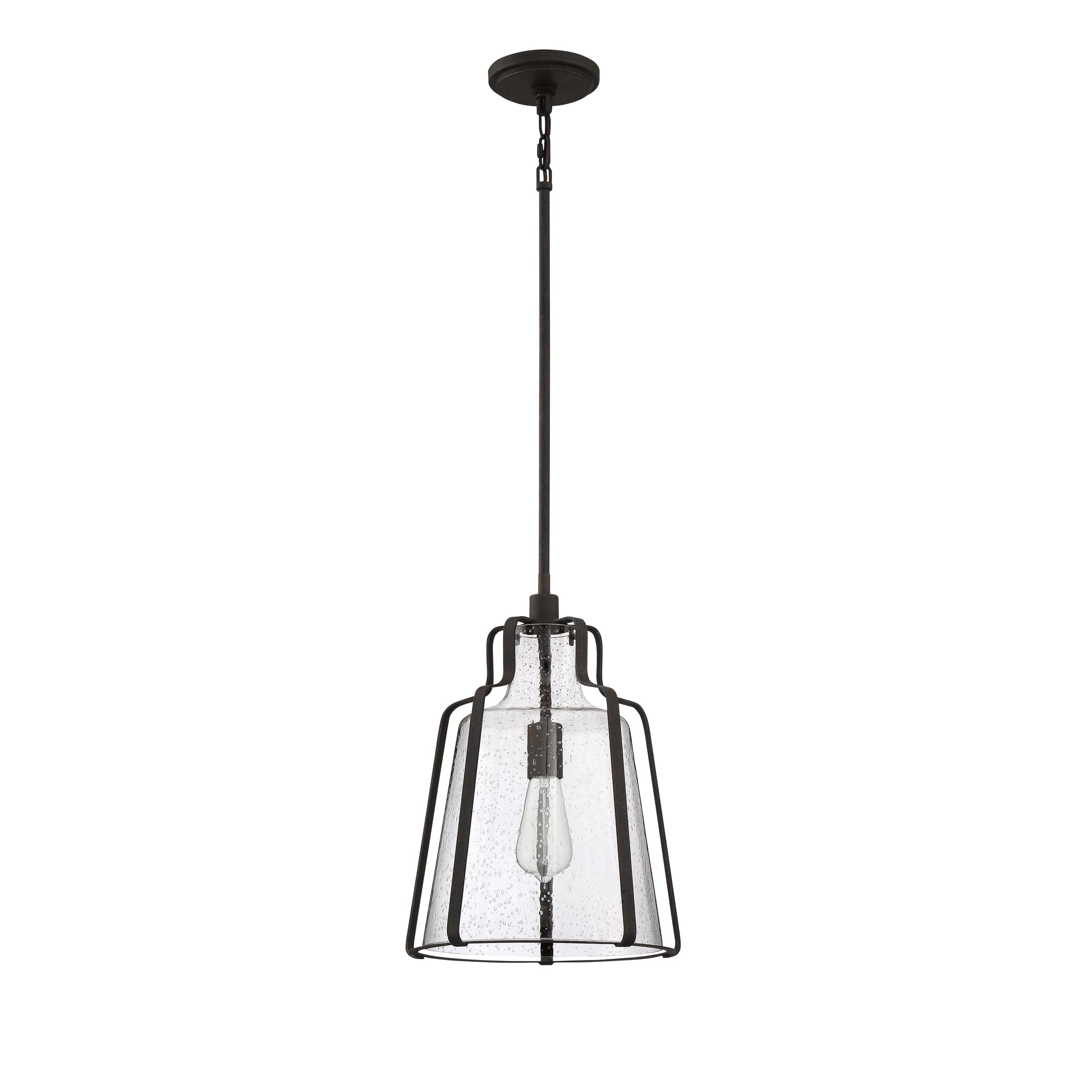 Quoizel Haverford 1-Light Rustic Black Pendant Light - Farmhouse Ceiling Fixture for Kitchen Island, Dining Room & Entryway Lighting