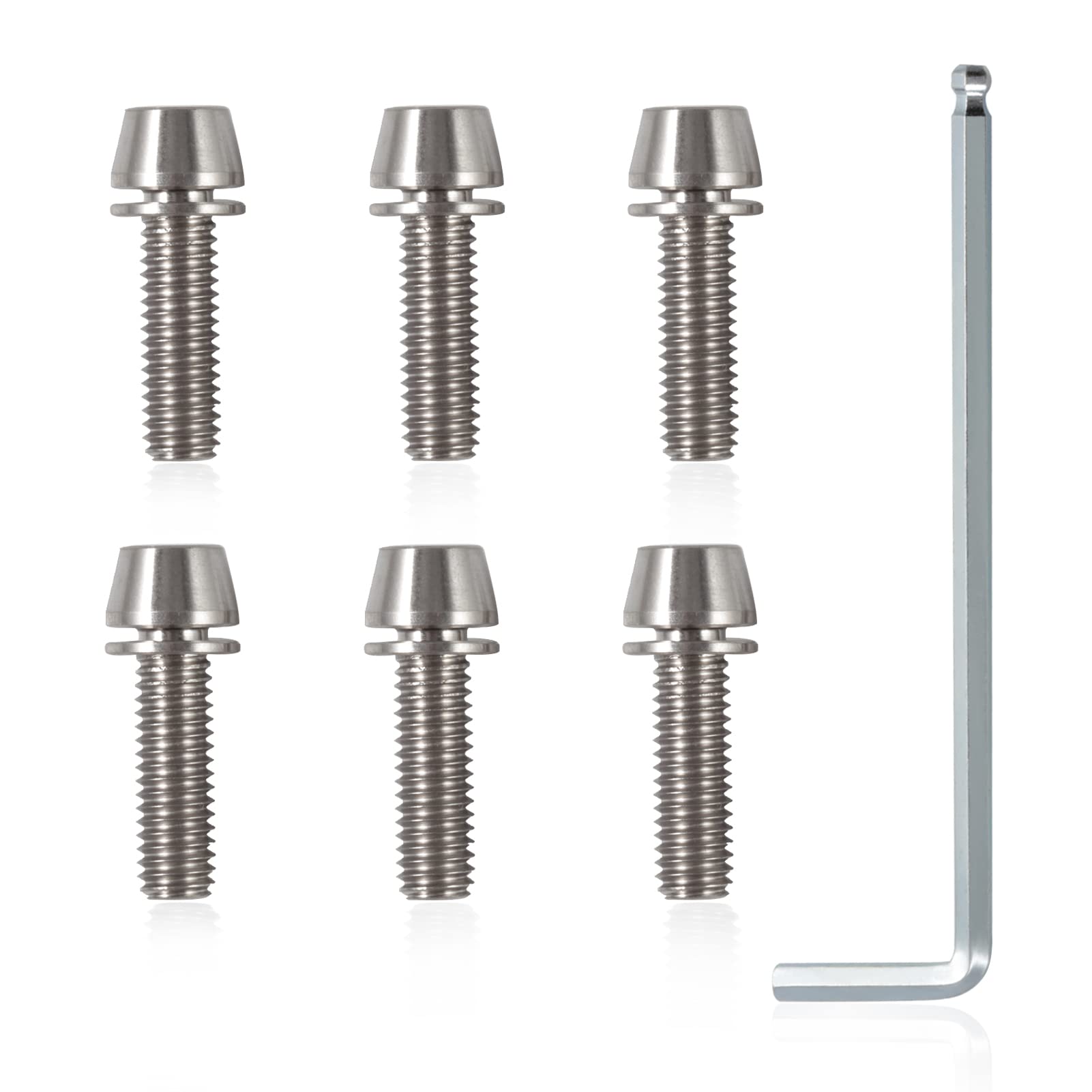 SPEEDWOX 6-Piece Titanium M6x20mm Allen Hex Tapered Bolts Screws with Washer and Hex Wrench - High-Strength MTB Road Mountain Bike Stem Bolts for Bicycle Handlebar and Fork Installation