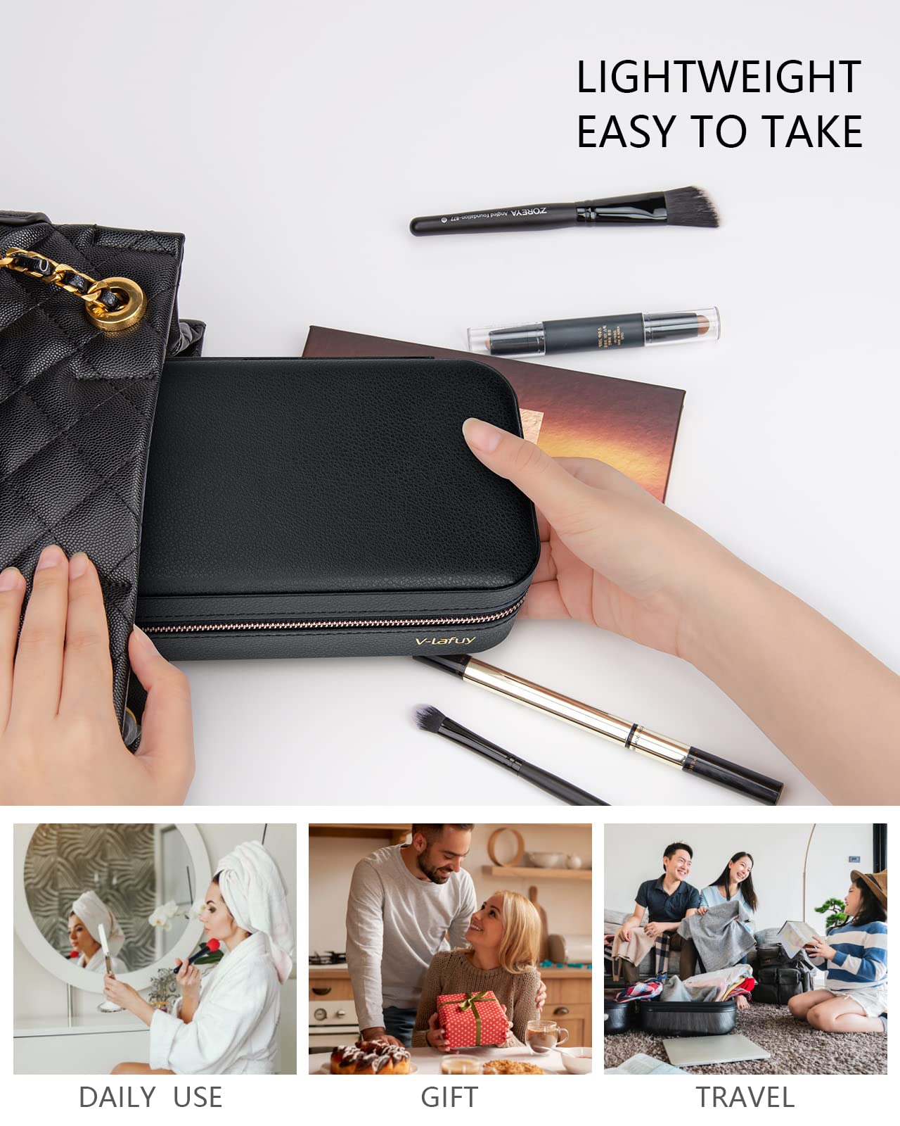 Portable Travel Jewelry Organizer Box for Women - Compact Jewelry Case for Rings, Earrings, Necklaces, Bracelets & Watches (Black) | Perfect for Vacation, Business Trips & Daily Storage
