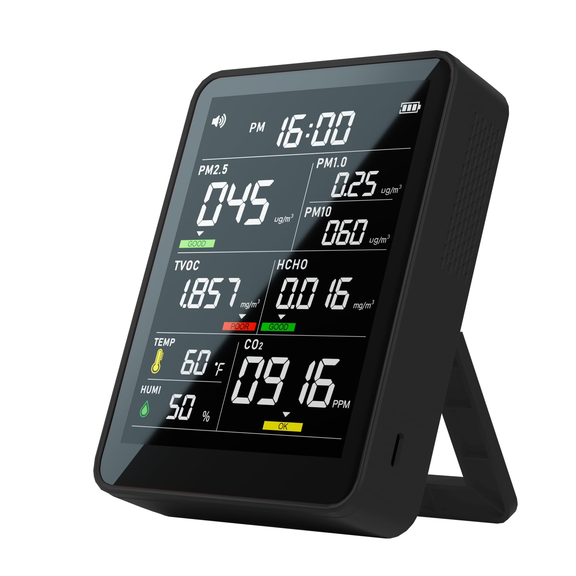 Xoopon 9-in-1 Professional Indoor Air Quality Monitor - Portable PM2.5/PM10/CO2 Detector with Temperature, Humidity, Formaldehyde & TVOC Sensors - Real-Time Air Quality Tester for Home, Office, Baby Room and Confined Spaces