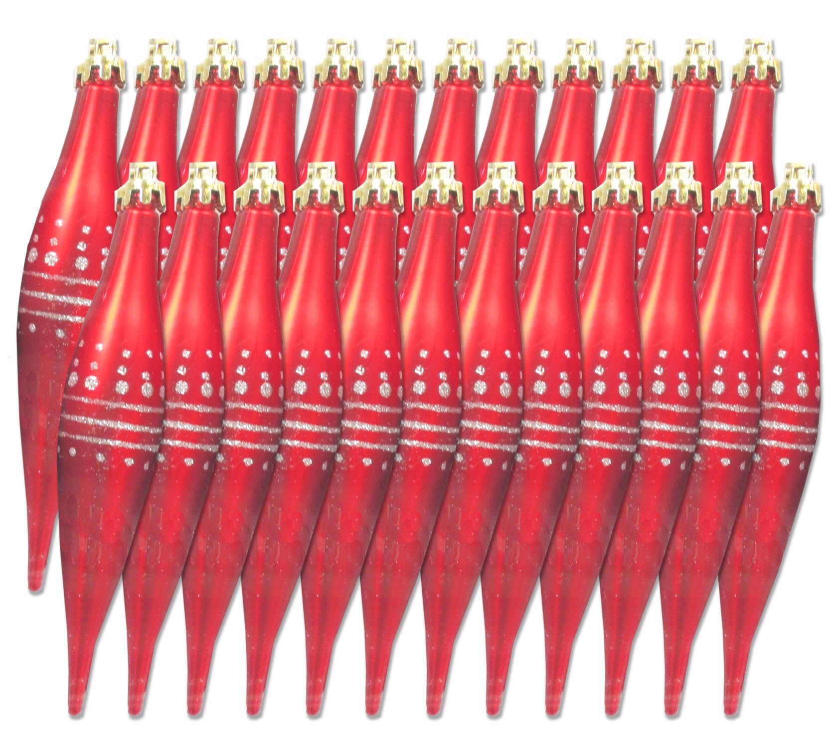 24 Pack Red and Silver Finial Ornaments with Dot Design - Christmas Tree Toppers for Holiday Decorations, Party & Home Decorative Accents
