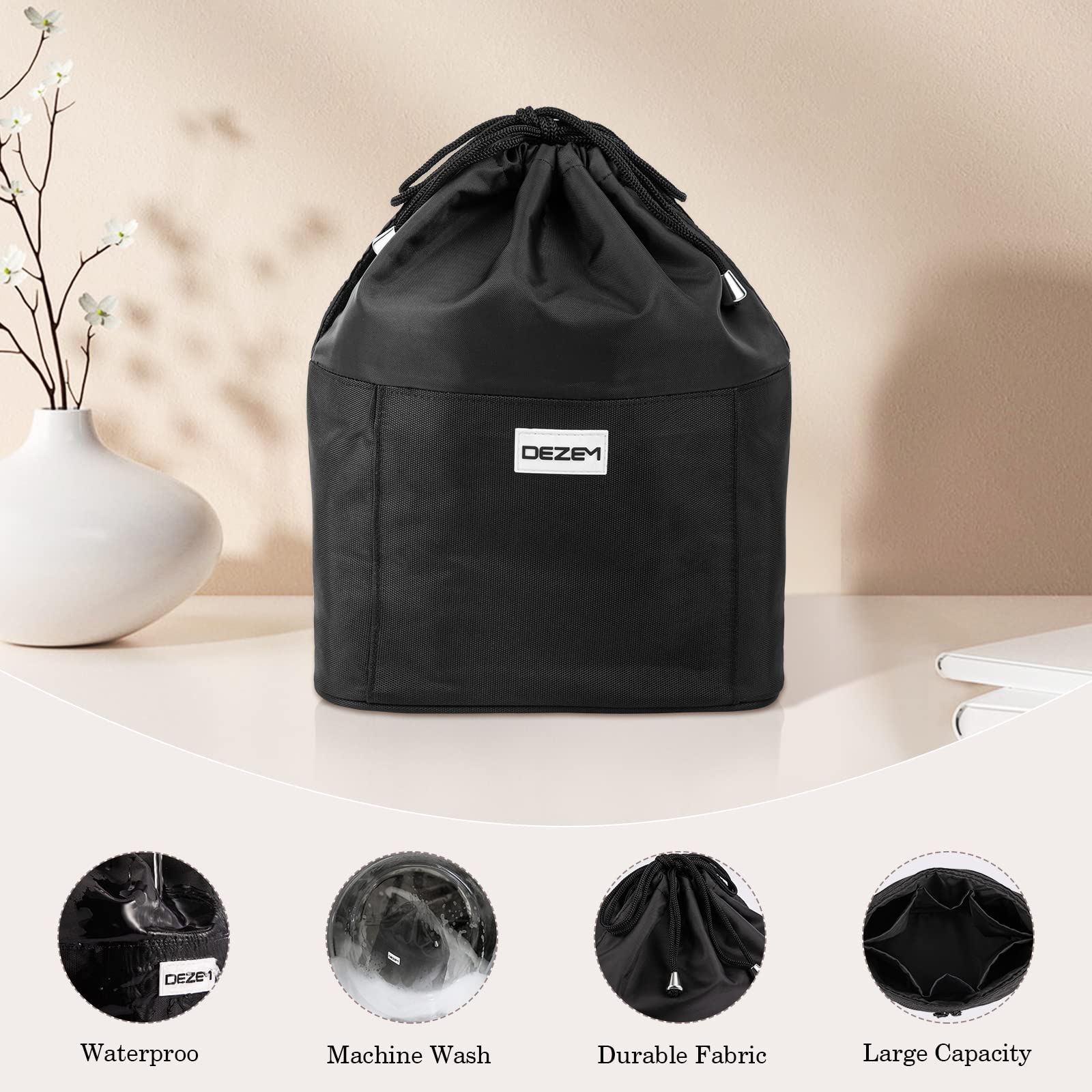 DEZEM Water-Resistant Makeup Pouch & Travel Toiletry Bag - Cosmetic Organizer for Accessories, Shampoo, Lotion - Perfect for Vacation, Gym & Daily Essentials (Black)