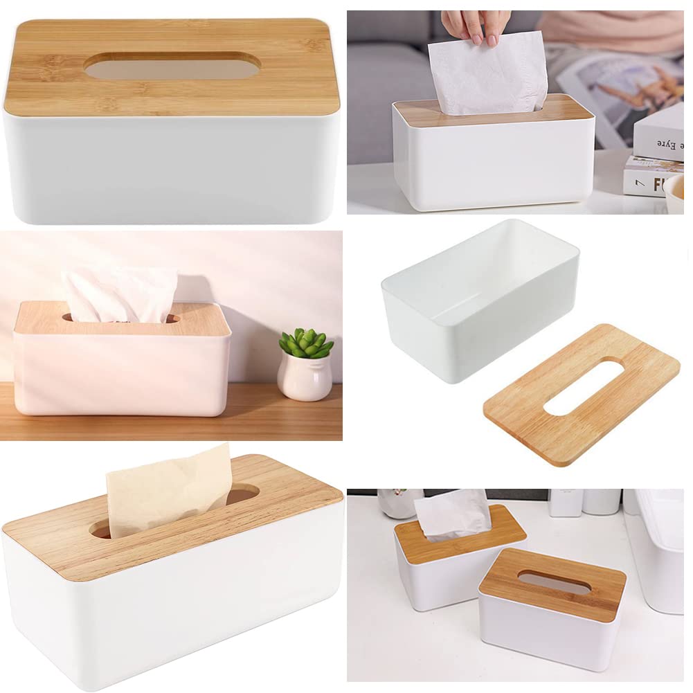 AKOAK Wooden Tissue Box Holder - Detachable Rectangular Disposable Tissue Organizer for Bathroom, Bedroom, Vanity & Nightstand - Home & Office Decor Table Accessory | Perfect for Living Room, Guest Room & Dorm Organization