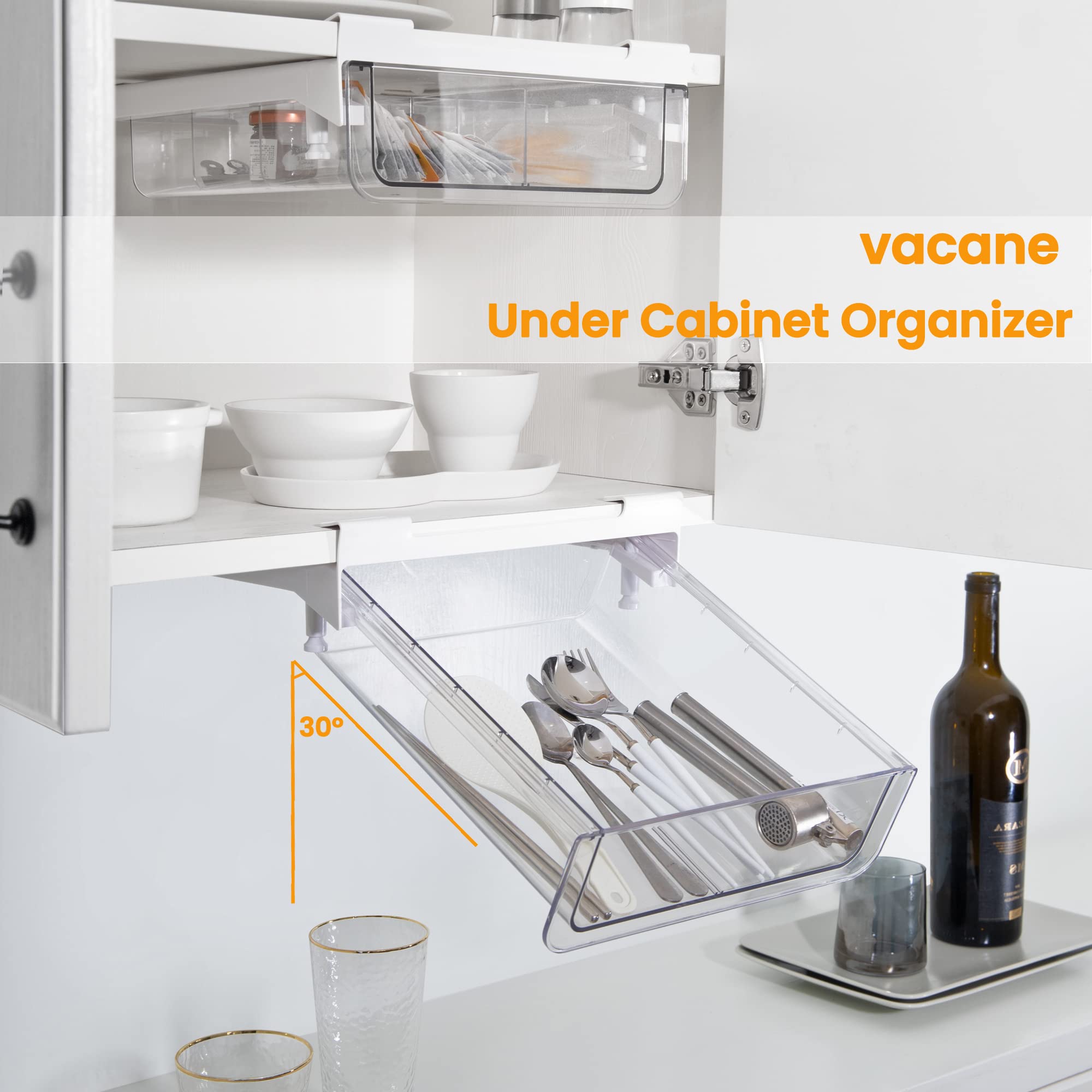 Vacane Refrigerator Organizer Drawer - Under Shelf Pull Out Drawer with Adjustable Dividers, Space Saving Hanging Storage for Pantry & Cabinet - Perfect for Fridge Organization, Kitchen Storage & Small Space Living