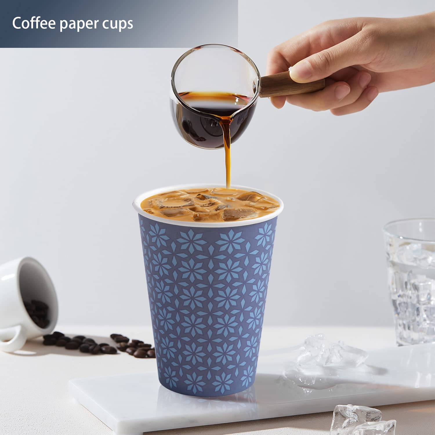240 Pack 12 oz Disposable Paper Cups - Navy Floral Design Hot & Cold Beverage Drinking Cups for Coffee, Tea, Juice - Perfect for Home, Office, Restaurant, Parties & Events - Ideal for Daily Use, Entertaining Guests & Catering Services