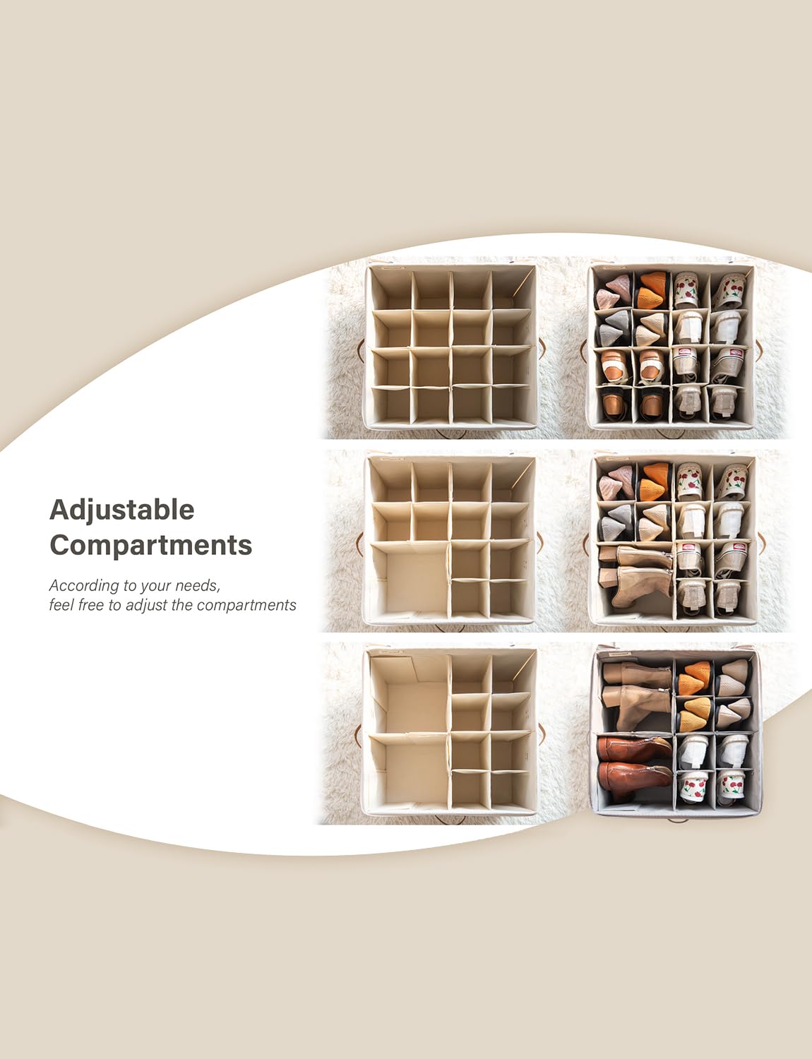 StorageWorks 16-Pair Shoe Organizer for Closet - Adjustable Dividers & Clear Cover - Brown & Beige Shoe Cubby Storage - Perfect for Bedroom, Entryway, or Dorm Organization