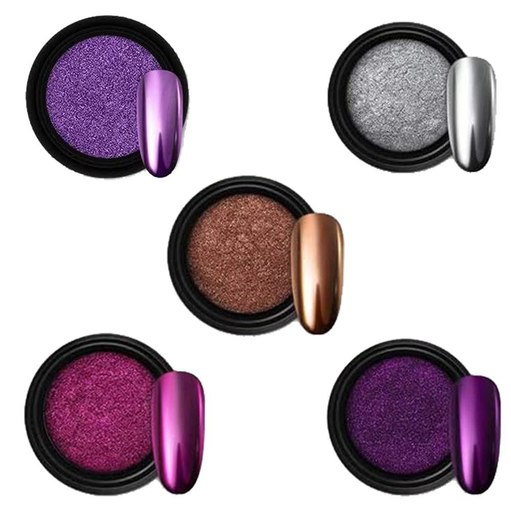 Sminakh 5-Piece Chrome Nail Powder Set - Metallic Mirror Effect Nail Art Powder with Glitter for Salon & DIY Manicures - Multicolor Chrome Polish for Gel & Acrylic Nails - Perfect for Parties, Weddings & Special Occasions