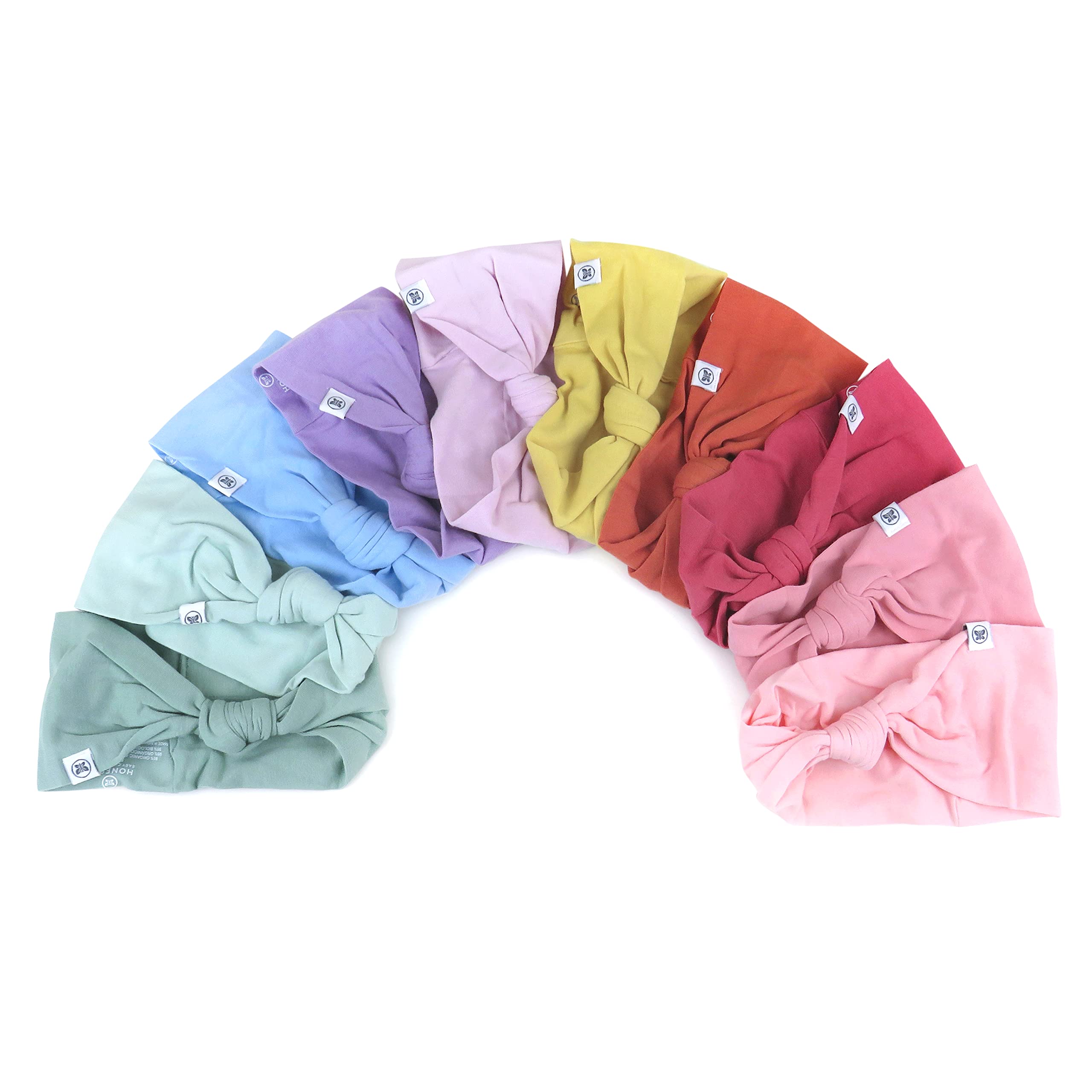 HonestBaby Girls' Organic Cotton Knotted Headbands - 10-Pack Rainbow Gems Pinks (Medium) | Soft & Comfortable Hair Accessories for Babies & Toddlers | Perfect for Daily Wear, Parties & Photo Shoots