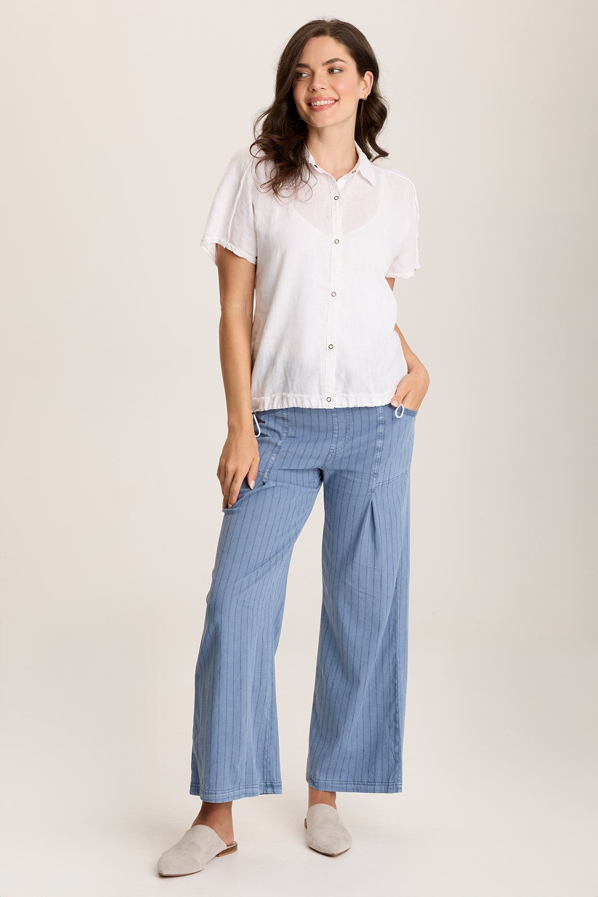 Laughlin Striped Linen Wide Leg Pants for Women - Comfortable High Waisted Palazzo Trousers - Perfect for Summer, Beach, and Casual Wear