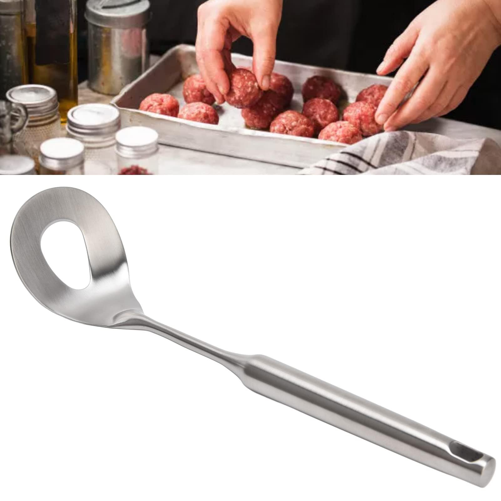 Stainless Steel Meatball Maker Spoon with Hole - Perfect for Kitchen, Dining & Bar - Easy Scoop & Shape Meatballs for Cooking, Serving & Entertaining