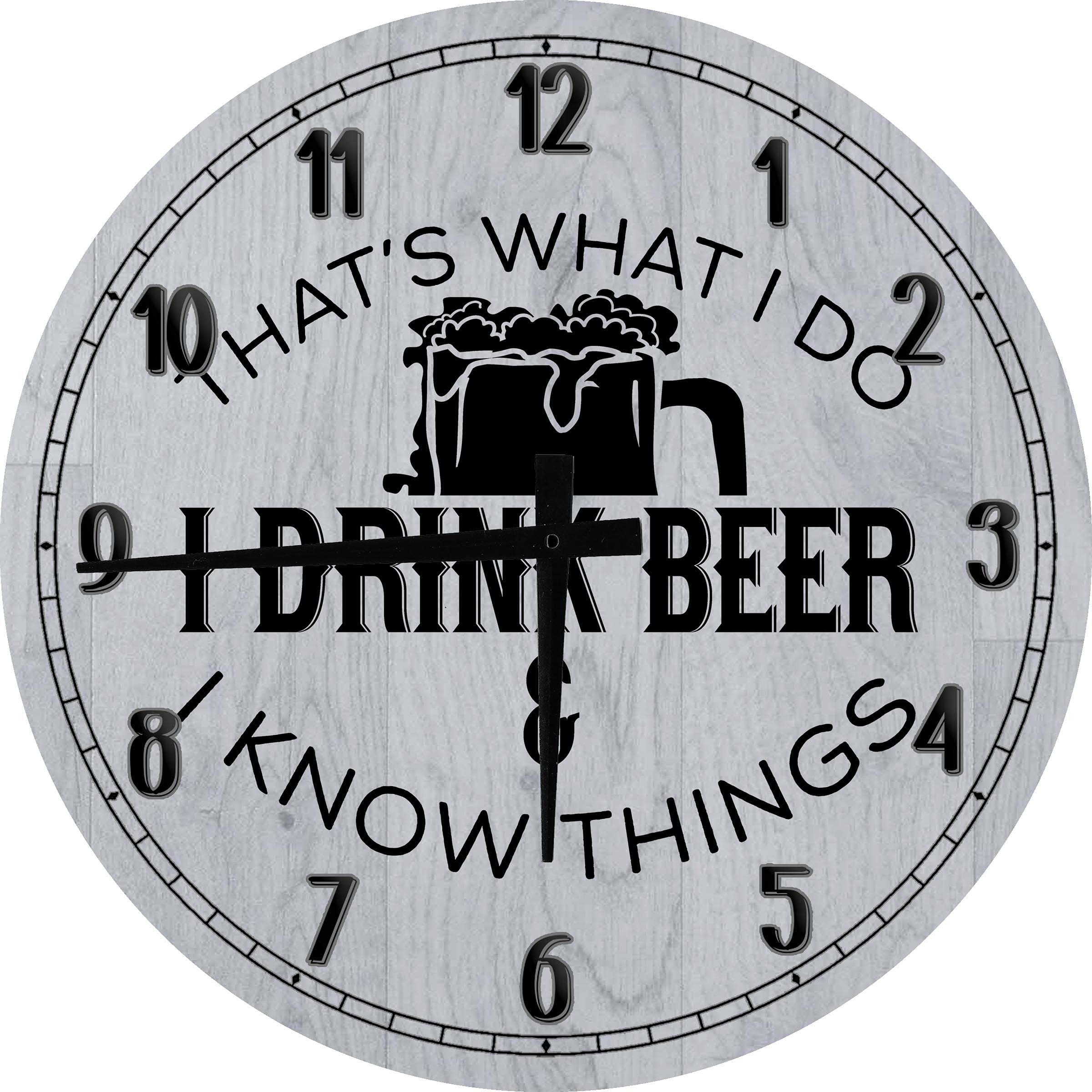 Tyrion Lannister 'I Drink Beer & I Know Things' 12 Inch Large Round Wood Wall Clock - Gray Wall Art for Living Room, Office, or Game Room Decor
