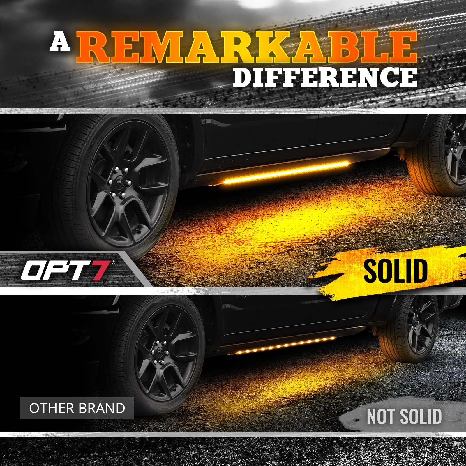 OPT7 60-Inch Triple LED Tailgate Light Bar with Amber Turn Signals & 60-Inch Running Board Lights with Sequential Amber Turn Signals - Enhanced Visibility for Trucks, SUVs, and Off-Road Vehicles