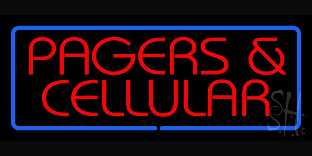13x32 Inch Red Pagers & Blue Border LED Neon Sign with Dimmer - Premium Indoor Neon Light for Computer & Electronics Store Decor | Wall Art for Gaming Room, Office & Retail Display