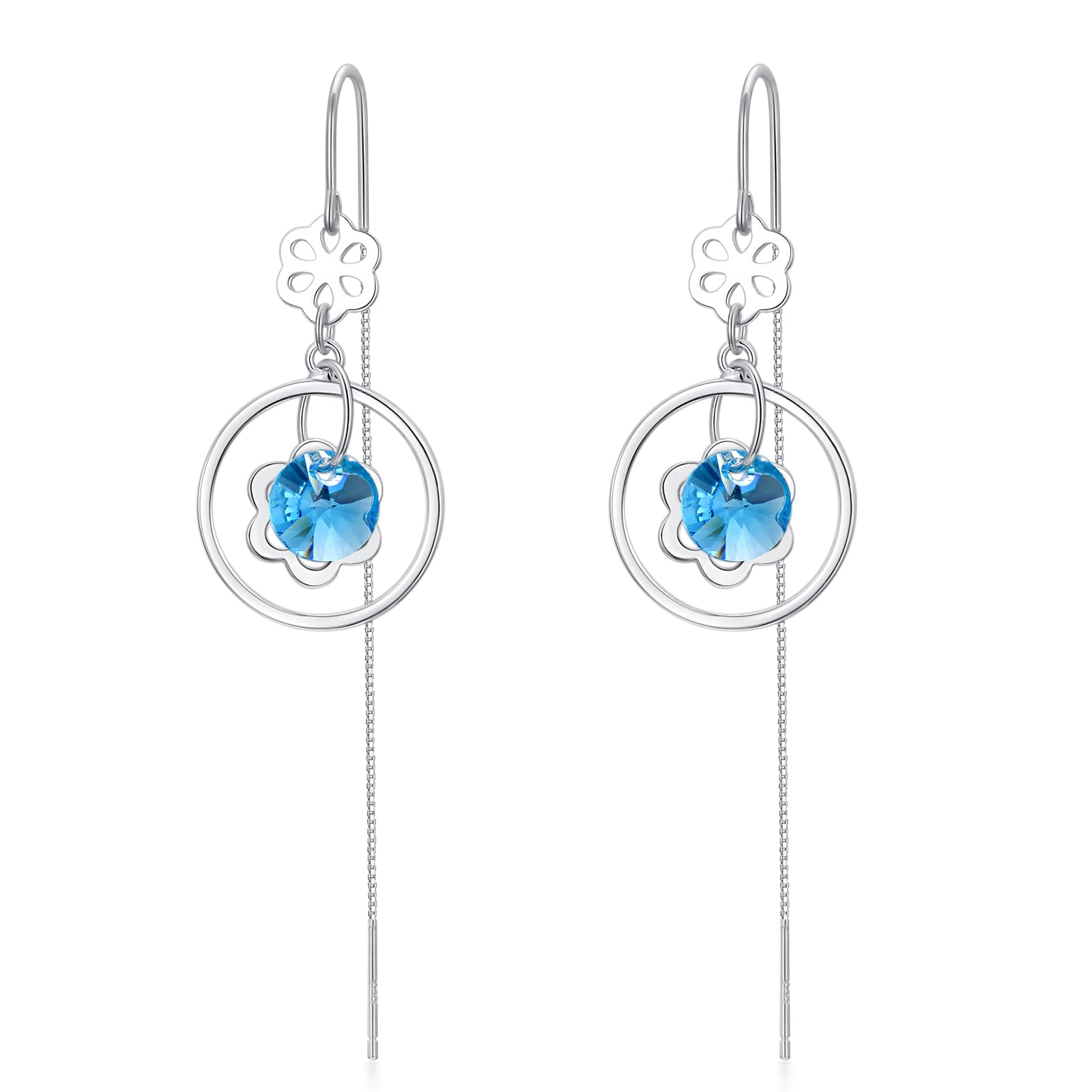 925 Sterling Silver Threader Earrings - Heart, Flower & Star Crystal Tassel Dangle Drop Earrings for Women | Elegant Long Charm Jewelry Gifts | Perfect for Weddings, Parties & Everyday Wear