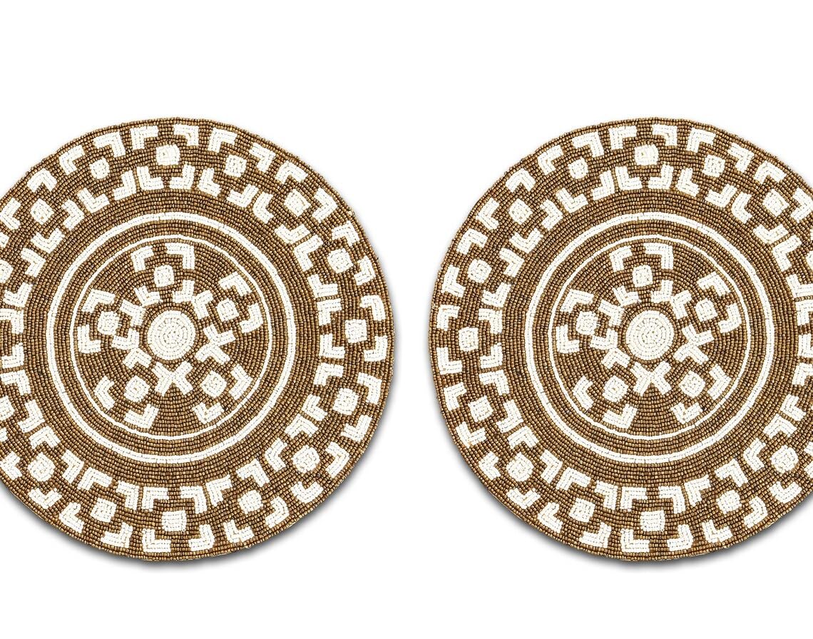 HM Creations Handmade Floral Beaded Placemats - 13x13 Inch Summer Table Mats & Designer Charger Plates (Set of 4) for Dining Table Decor, Wedding Centerpieces & Boho Home Decor
