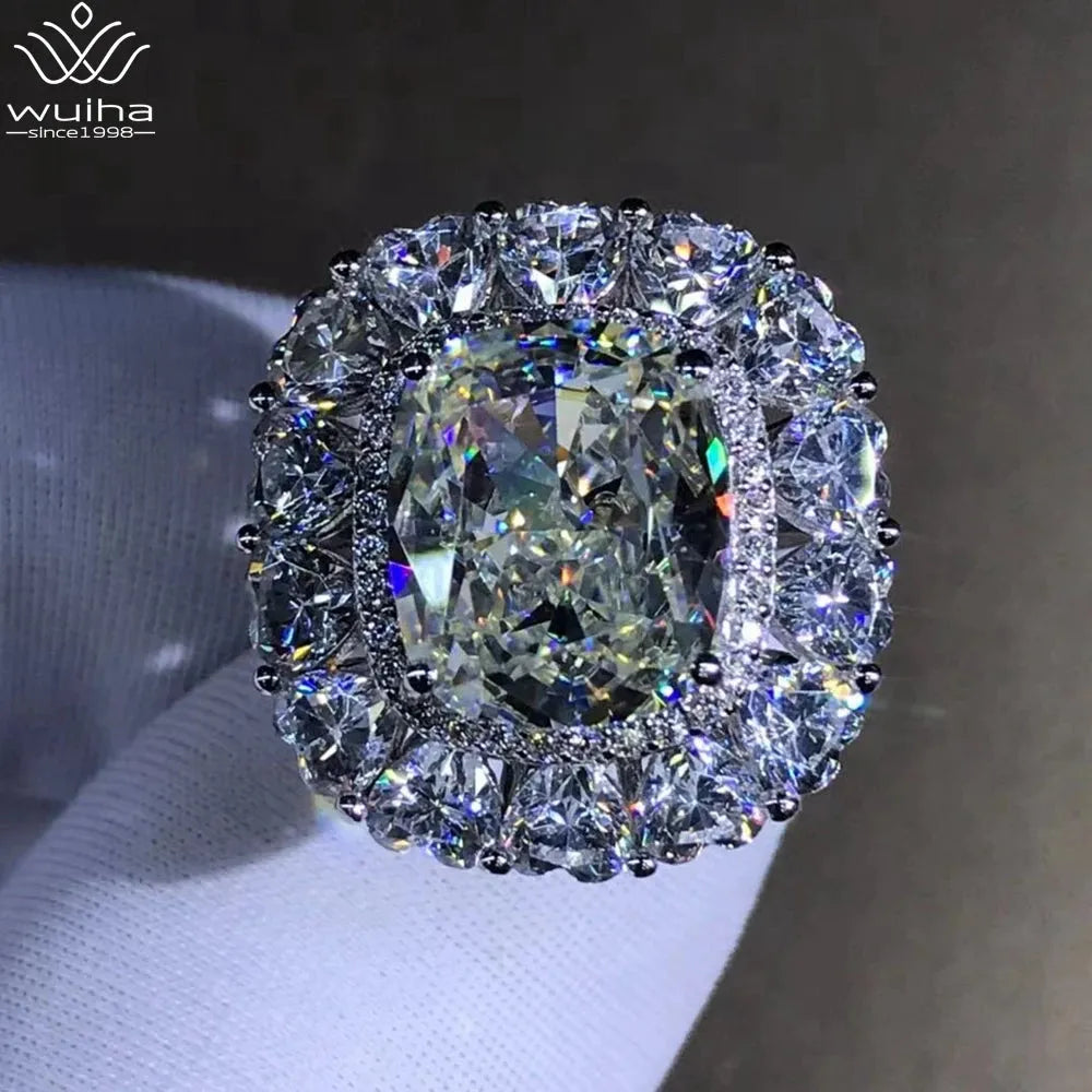 WUIHA 925 Sterling Silver Radiant Cut 6 Carat 3EX VVS D Color Lab-Created Moissanite Engagement Ring - Custom Wedding Jewelry for Proposals & Anniversaries