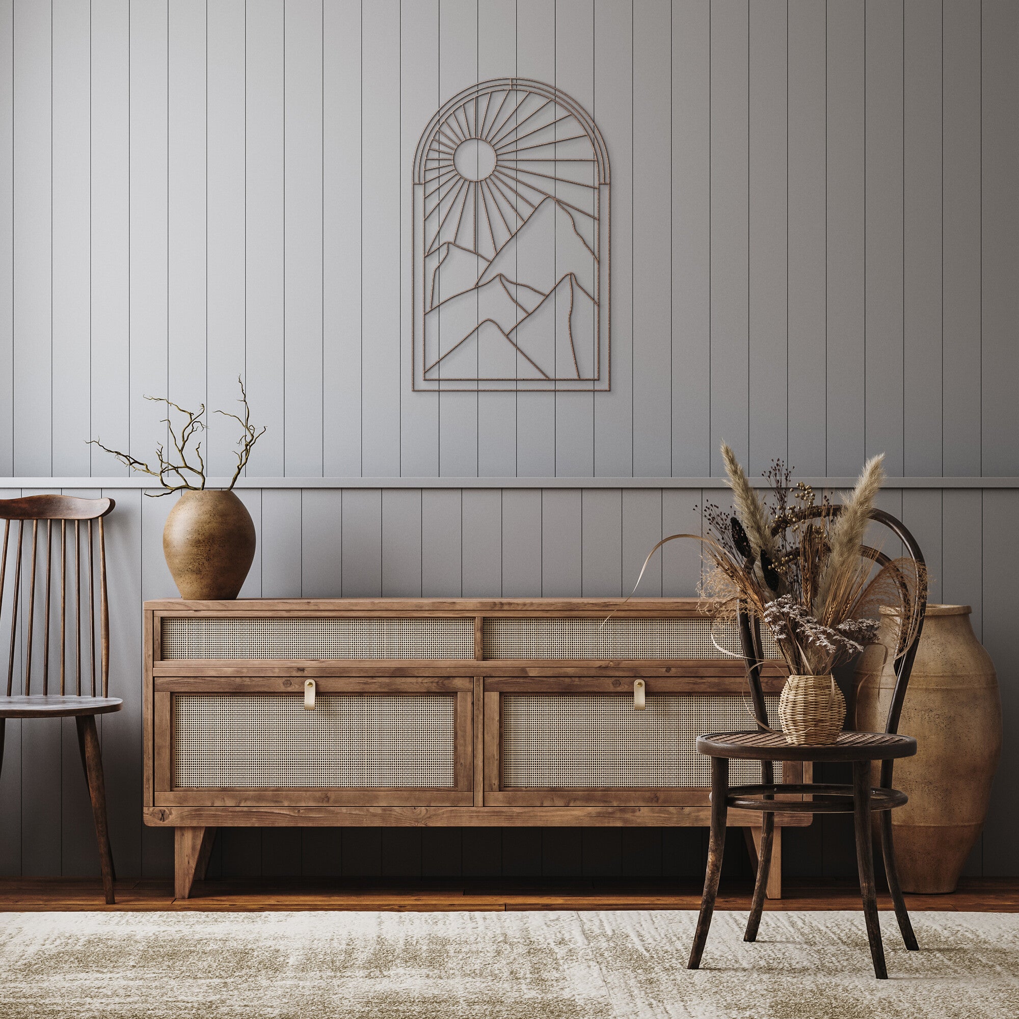 Modern Metal Wall Art Sunburst Valley Decor - Handcrafted Home & Office Wall Decor for Living Room, Bedroom, Entryway - Perfect for Boho, Farmhouse & Contemporary Interior Design