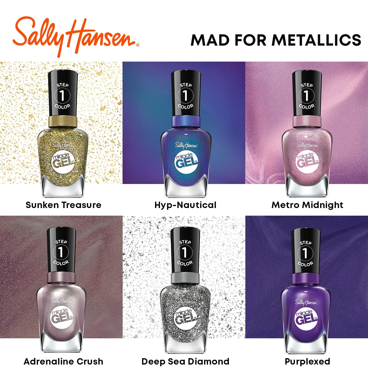 Sally Hansen Miracle Gel Nail Polish - Metro Midnight Purple, Long Lasting Gel-Like Formula, No UV Lamp Needed, Chip Resistant, Salon-Quality Finish | Perfect for Everyday Wear, Special Occasions & DIY Manicures