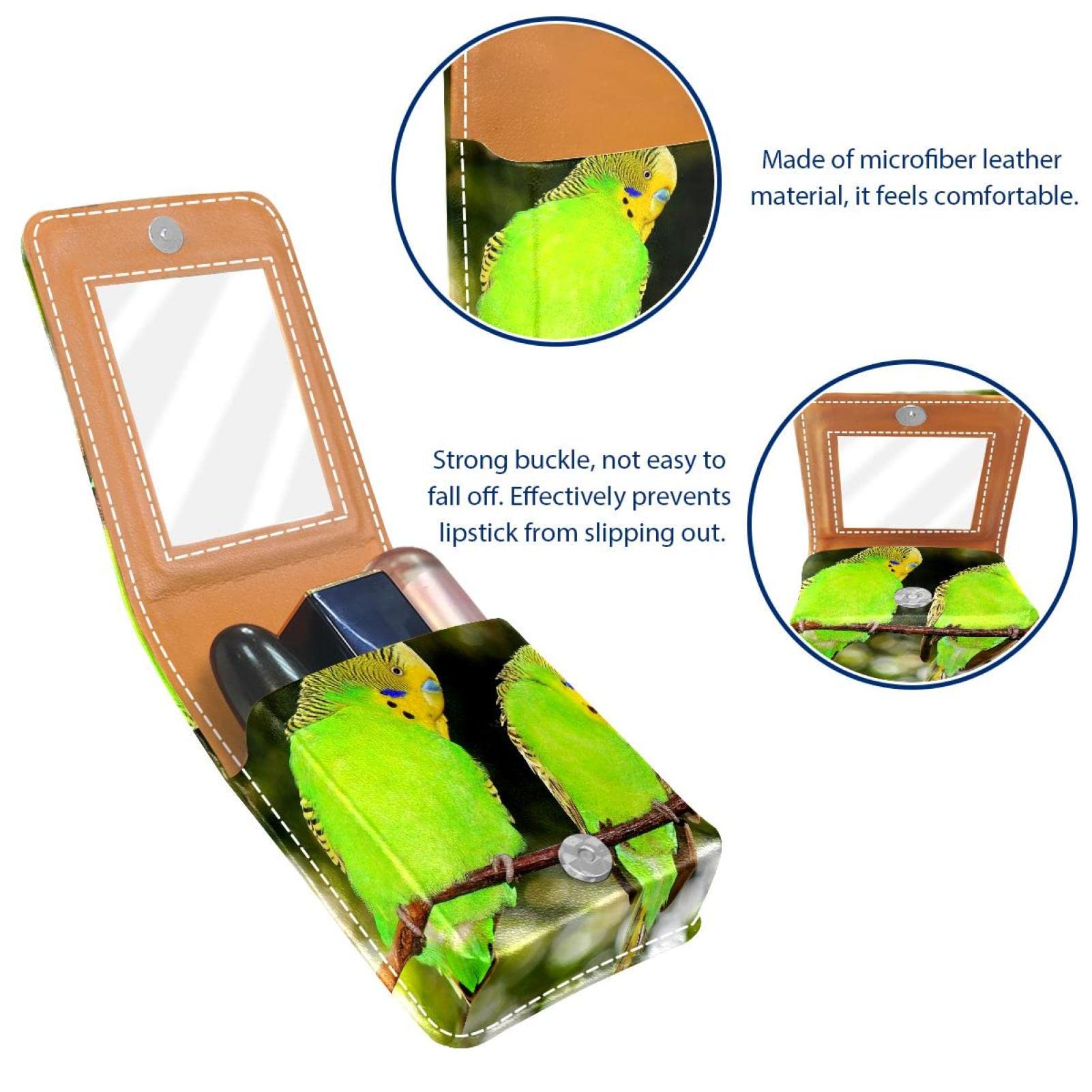 Personalized Lipstick Case - Portable Makeup Bag & Cosmetic Pouch Organizer with Budgerigars Green Birds Design - Perfect for Travel, Daily Use & Gift Giving