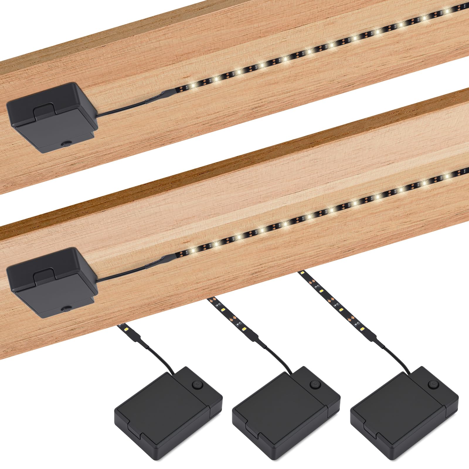 Battery Powered LED Strip Lights Under Cabinet - 3 Pack 3000K Warm White Stick-on Kitchen Lighting, Black (Batteries Not Included) - Perfect for Kitchen Countertops, Closets, Bookshelves and DIY Home Decor