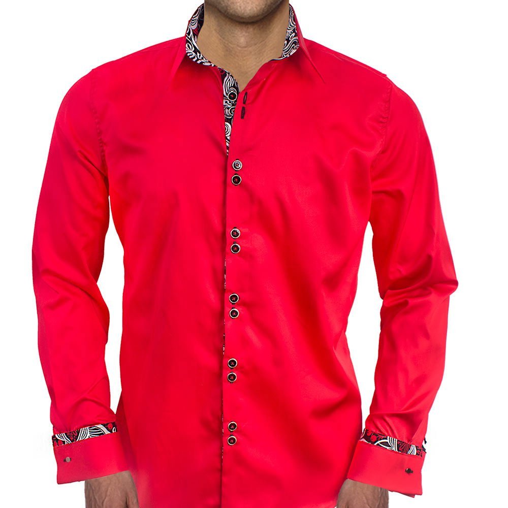Premium Bright Red & Black French Cuff Dress Shirts for Men | USA-Made Formal Business Attire | Perfect for Weddings, Office Meetings & Special Events