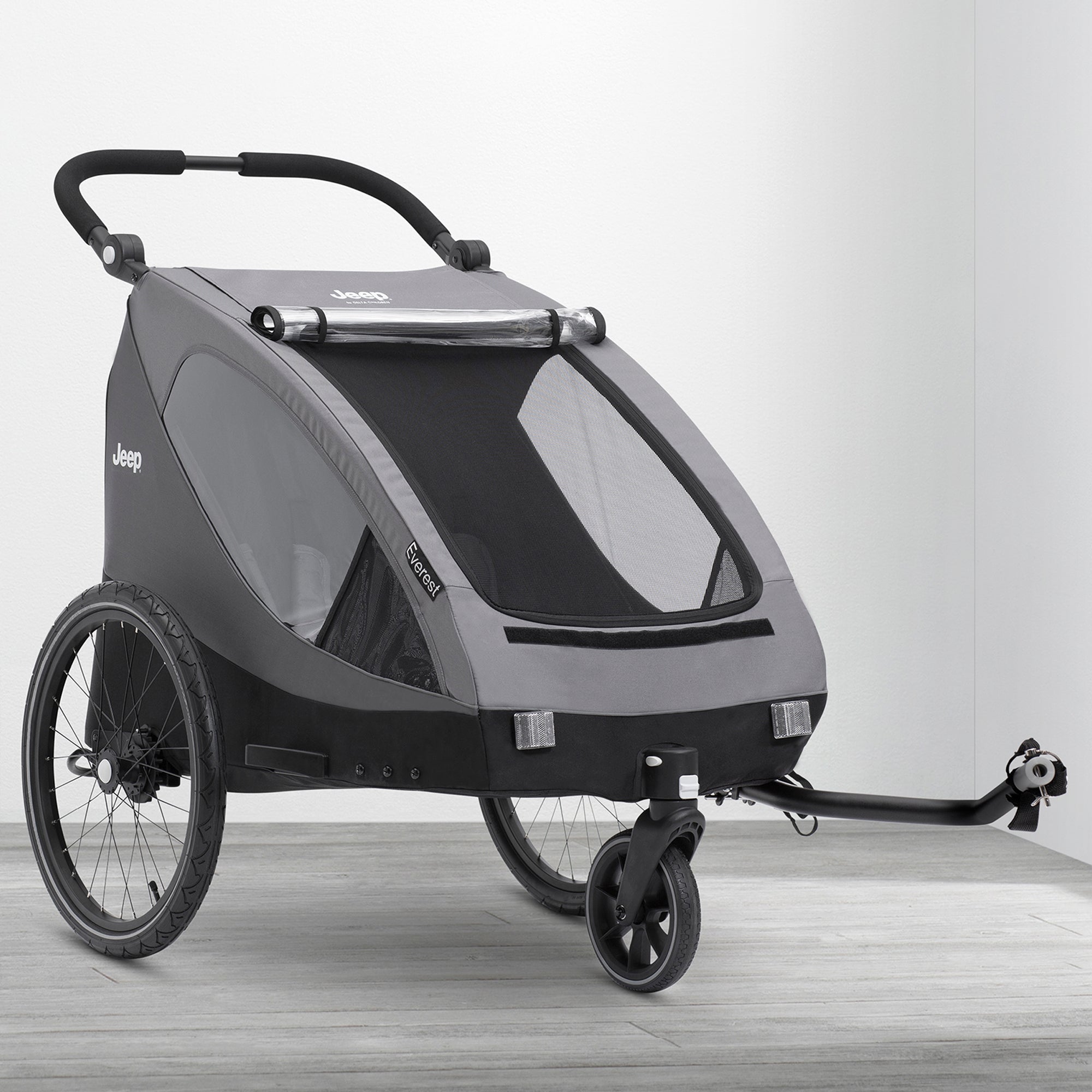 Jeep Everest 2 in 1 Convertible Bike Trailer & Stroller for Toddlers - Double Seater for 2 Kids - Perfect for Cycling, Jogging and Outdoor Family Adventures