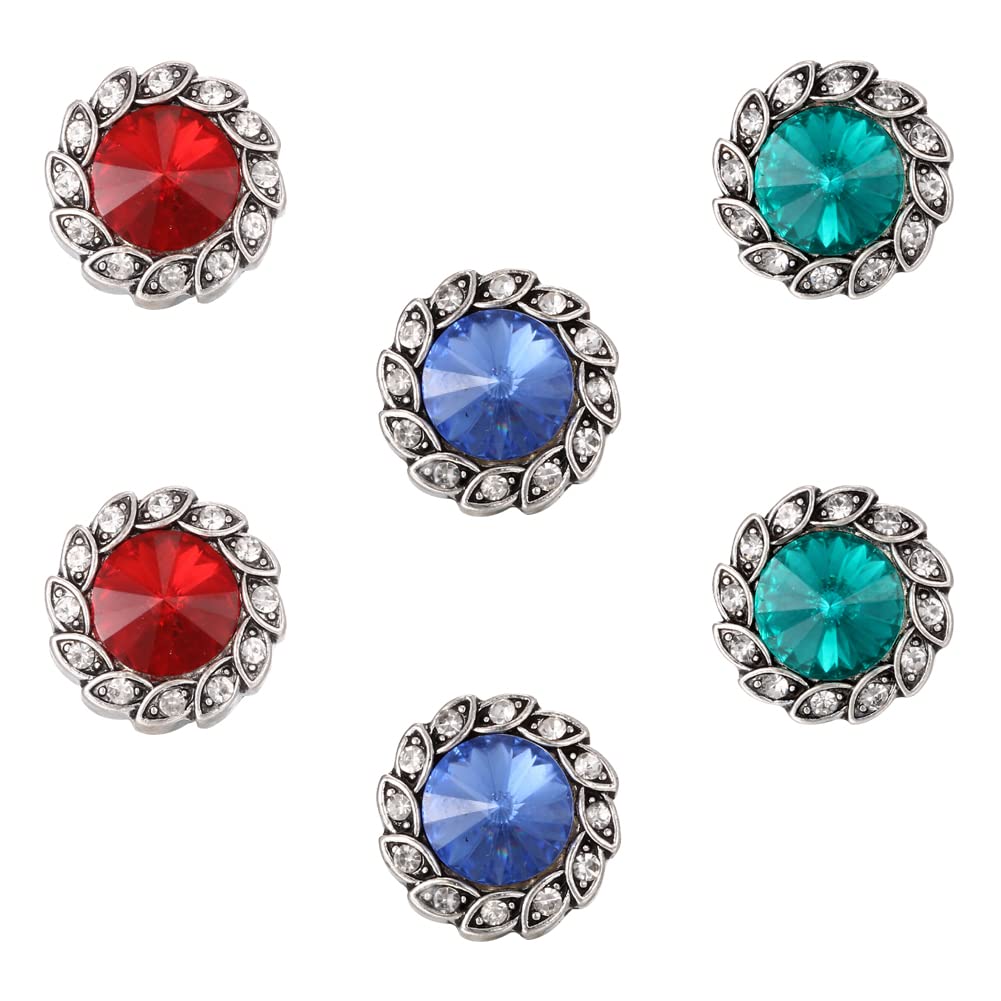 FL-WITHYOU 18mm Round Rhinestone Snap Button Jewelry Charms - 6pcs Interchangeable DIY Craft Accessories for Bracelets, Bangles & Necklaces - Perfect for Jewelry Making, Fashion Accessories & Gift Giving