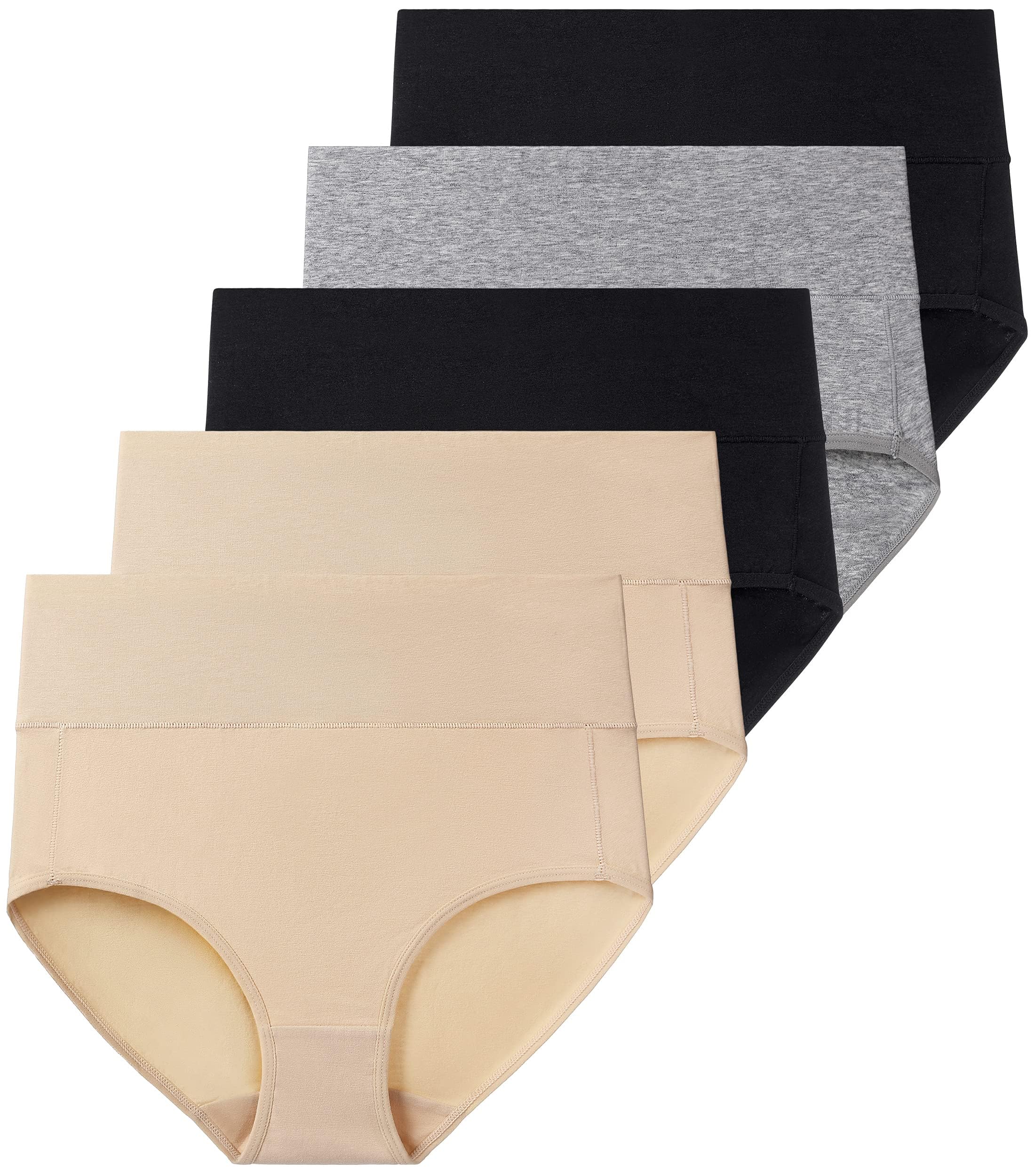 Women's High Waist Cotton Underwear - Stretch Soft Comfortable Briefs - 5 Pack Multipack Ladies Panties for Everyday Wear & Postpartum Recovery