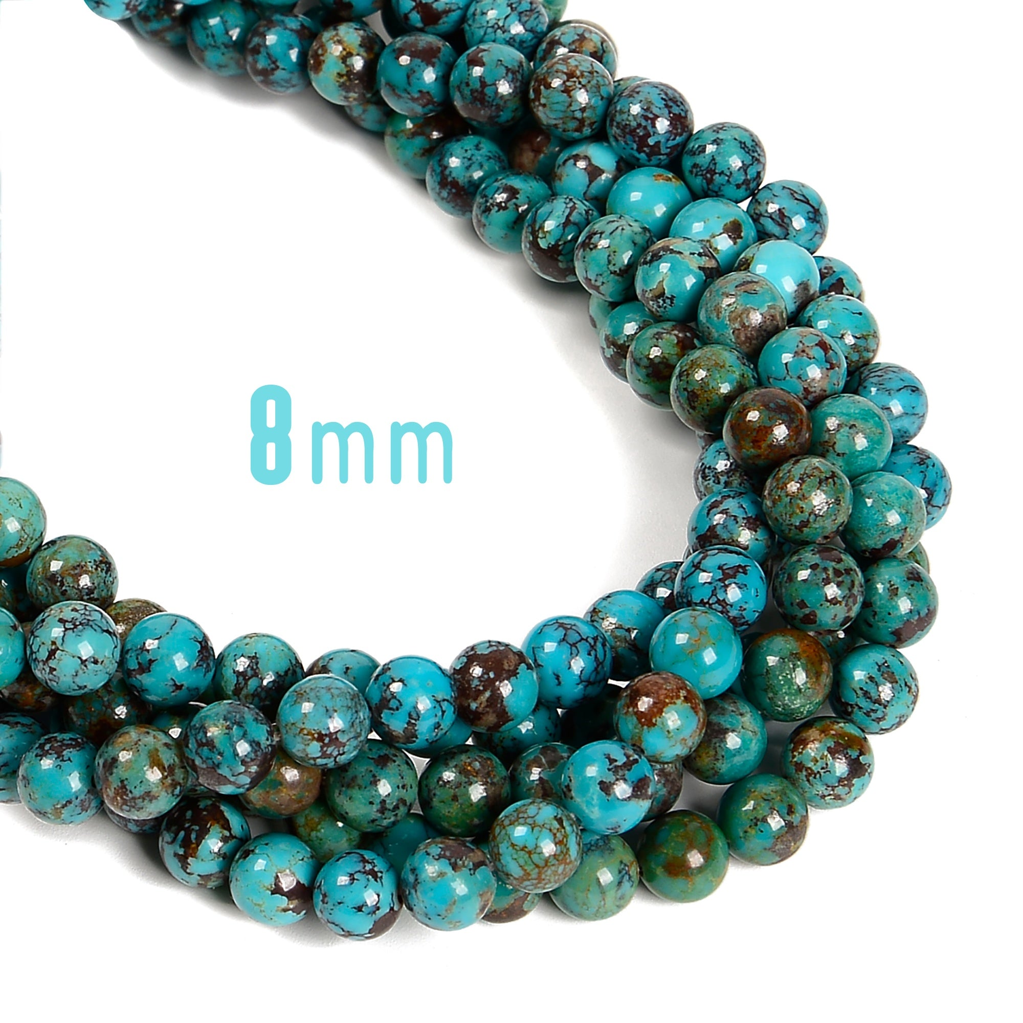 Genuine Natural Turquoise Smooth Round Beads - 5mm to 10mm & 15.5 Strand - Handmade Jewelry Making Supplies for Necklaces, Bracelets & DIY Crafts