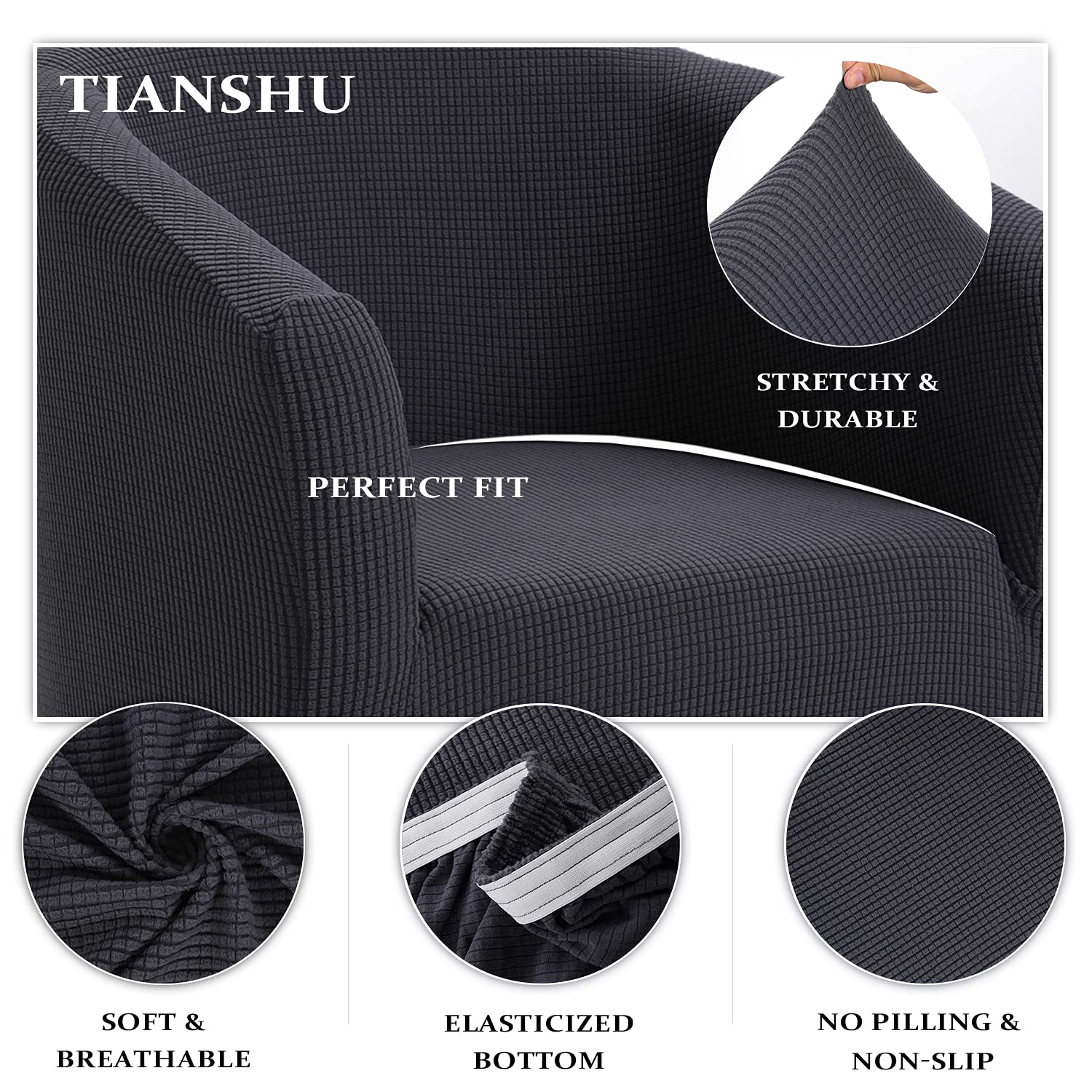 TIANSHU Jacquard Stretch Tub Chair Cover - Non-Slip Armchair Slipcover for Dining, Living Room & Office - Gray Barrel Chair Cover | Perfect for Home Decor, Guest Reception & Furniture Protection