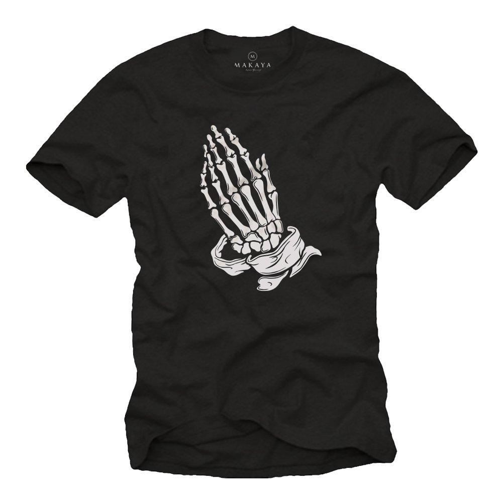 Praying Hands T-Shirt for Men - Gothic Skull & Bones Motorcycle Rider Gift - Perfect for Biker Events, Motorcycle Rallies & Gothic Fashion