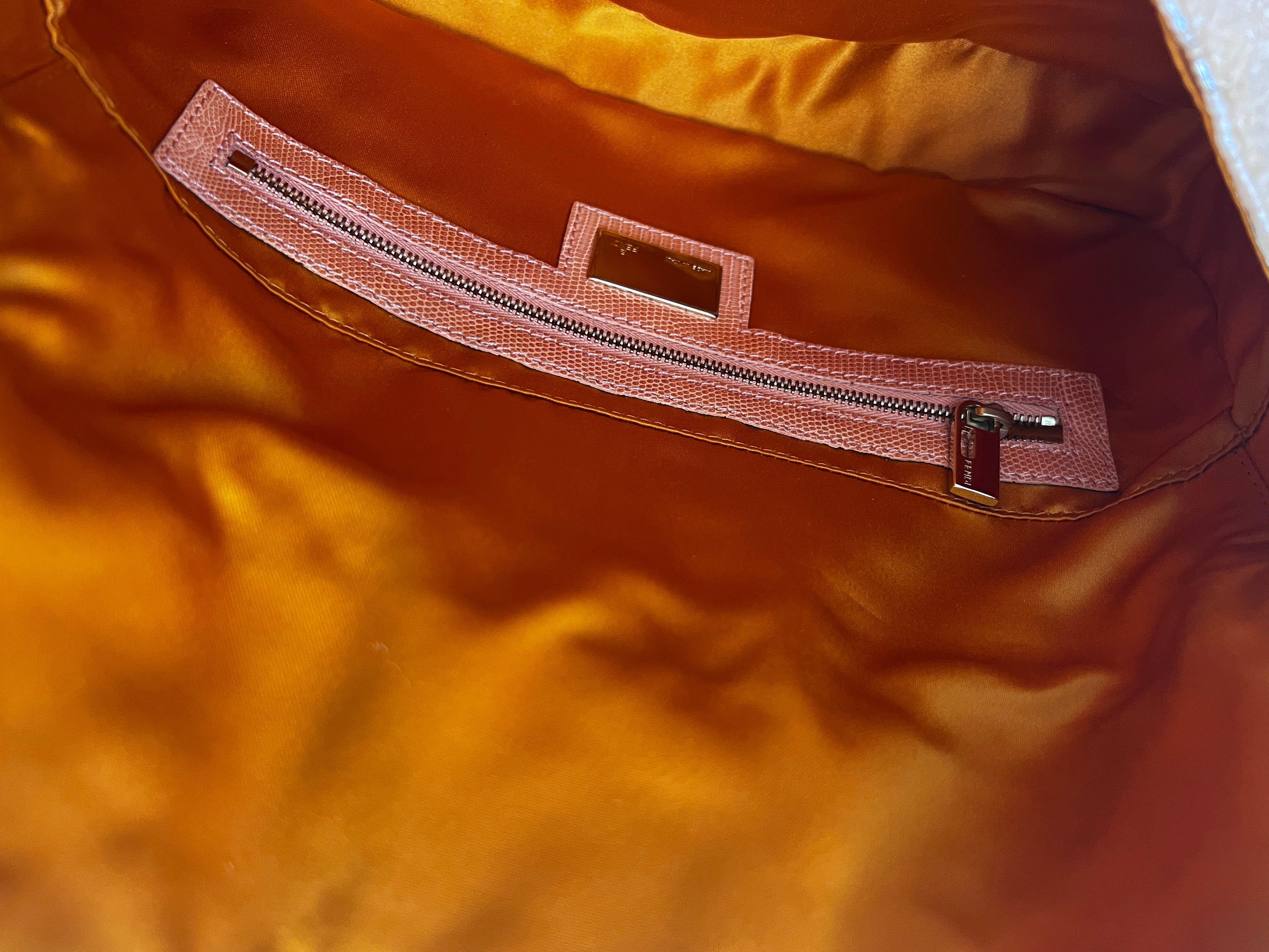 Fendi FF Beaded Baguette Bag - Peach Color Lizard Skin Trim, Luxury Designer Handbag for Women | Perfect for Evening Parties, Weddings & Special Occasions