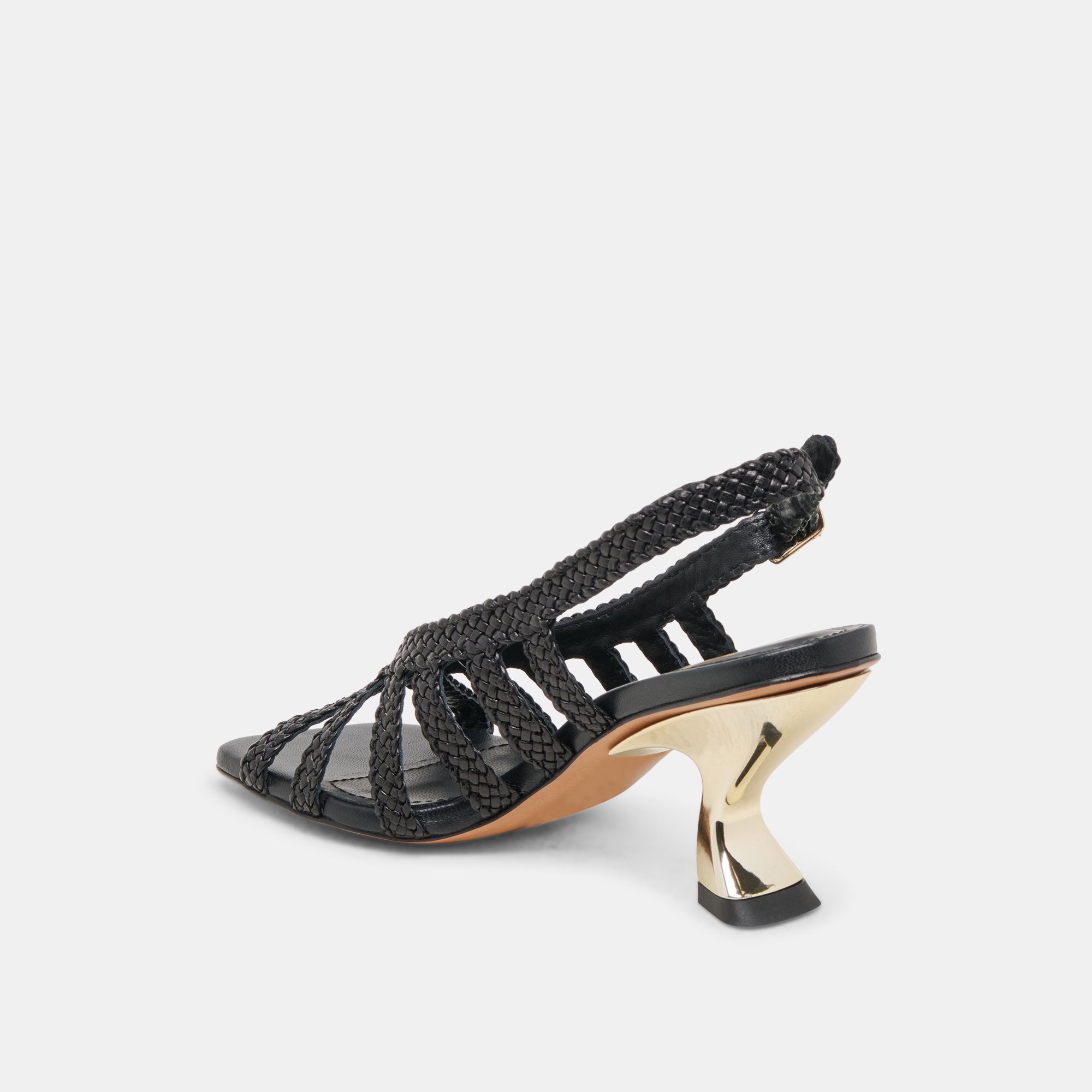 SICILY Women's Black Woven Leather High Heels - Elegant Dress Shoes for Party, Wedding & Evening Occasions
