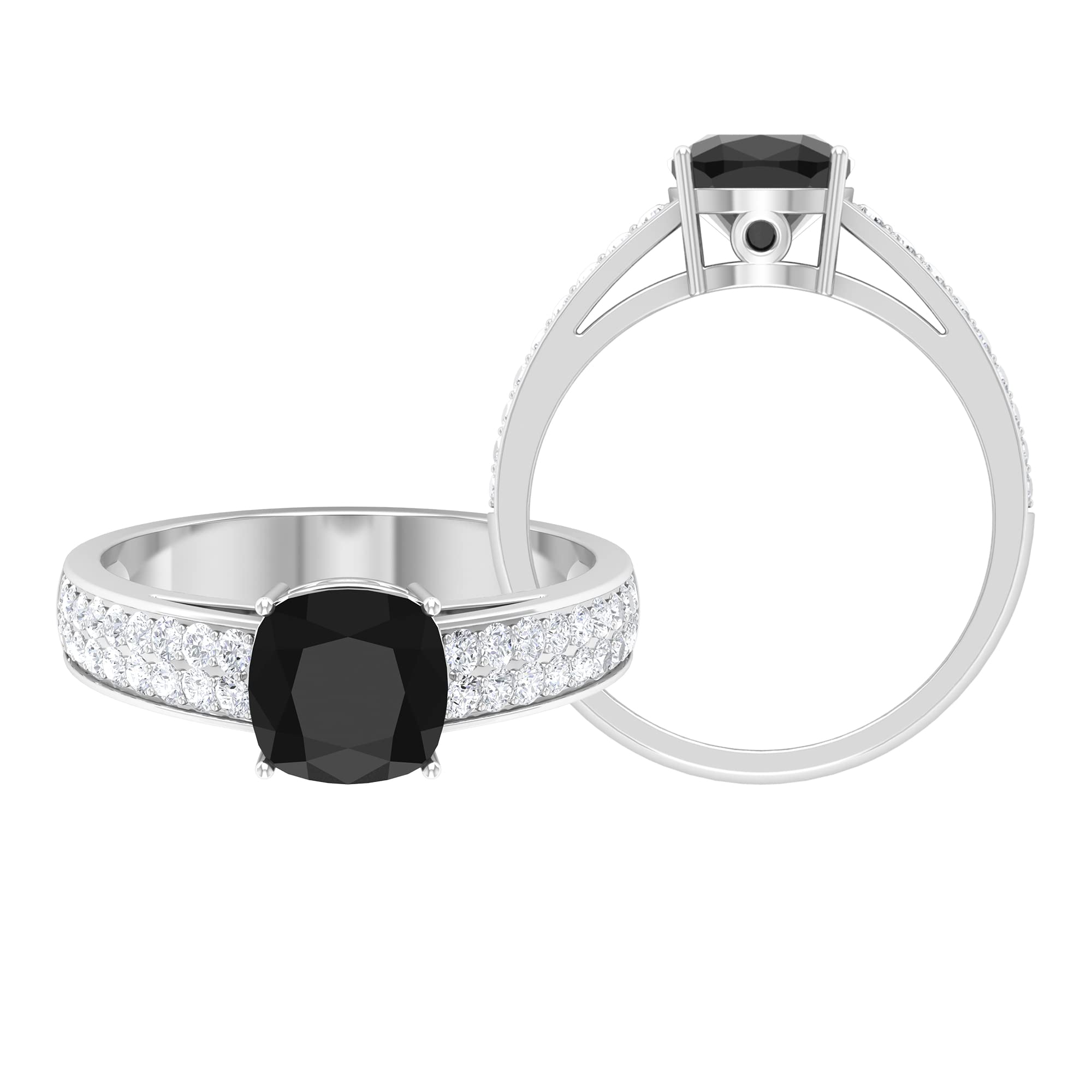 2.25 CT Black Onyx and Moissanite Ring - 7mm Cushion Cut Black Onyx Solitaire Engagement Ring in 14K Gold | Elegant Jewelry for Weddings, Anniversaries & Special Occasions