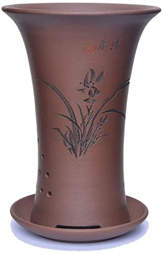 Chinese Style Zisha Orchid Pot - Small & Large Ceramic Flower Pot with Tray for Indoor Plants, Retro Bonsai Basin for Phalaenopsis, Asparagus Fern - Perfect for Home Decor, Office & Gift Giving