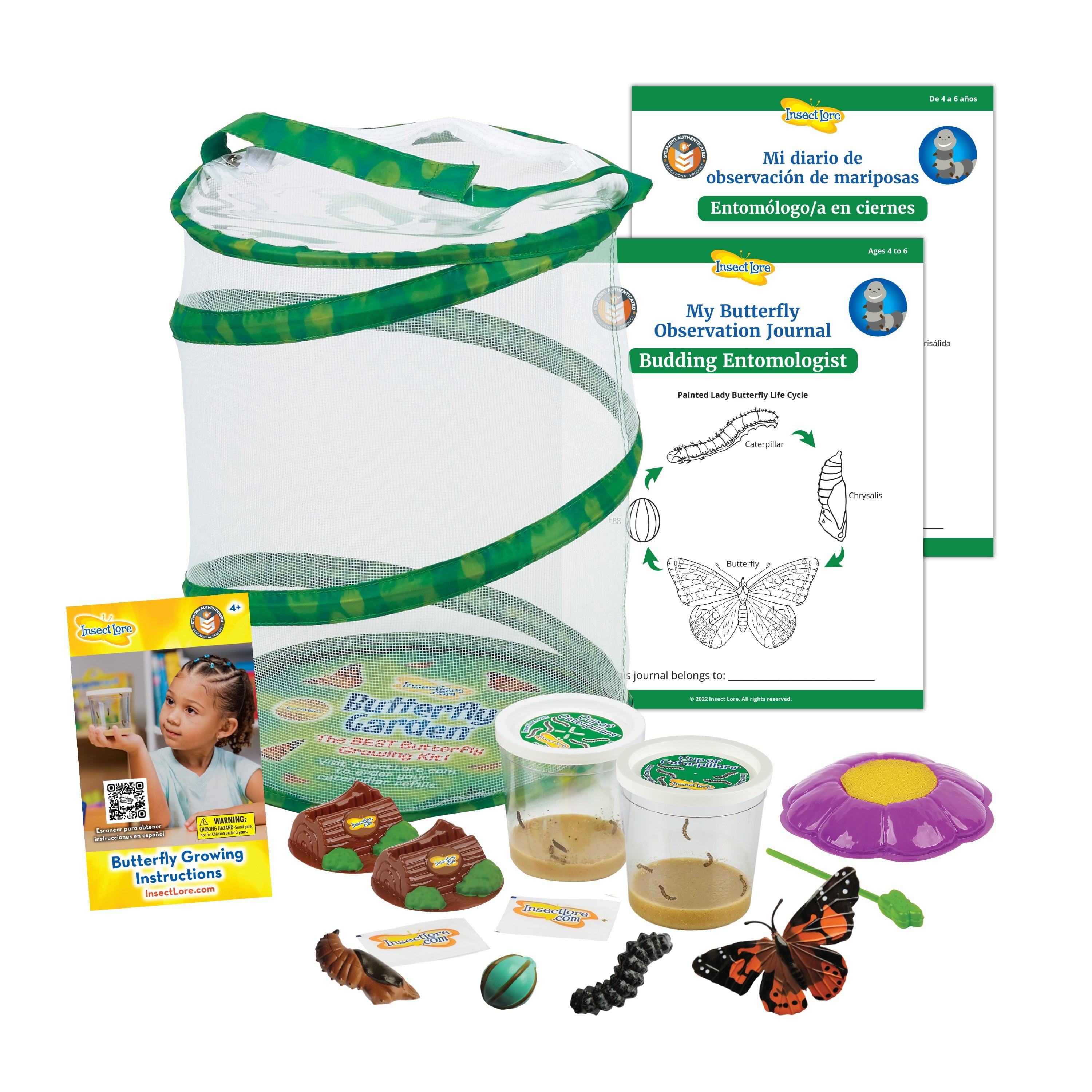 Insect Lore Butterfly Garden Kit - 2 Live Caterpillars, STEM Journals & Life Cycle Stages | Educational Science Toy for Kids | Perfect for Homeschooling & Nature Exploration