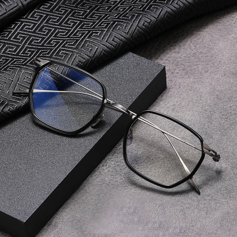 Stylish Unisex Black Titanium Acetate Square Frame Eyeglasses 49216 - Perfect for Work, Reading & Fashion Accessories