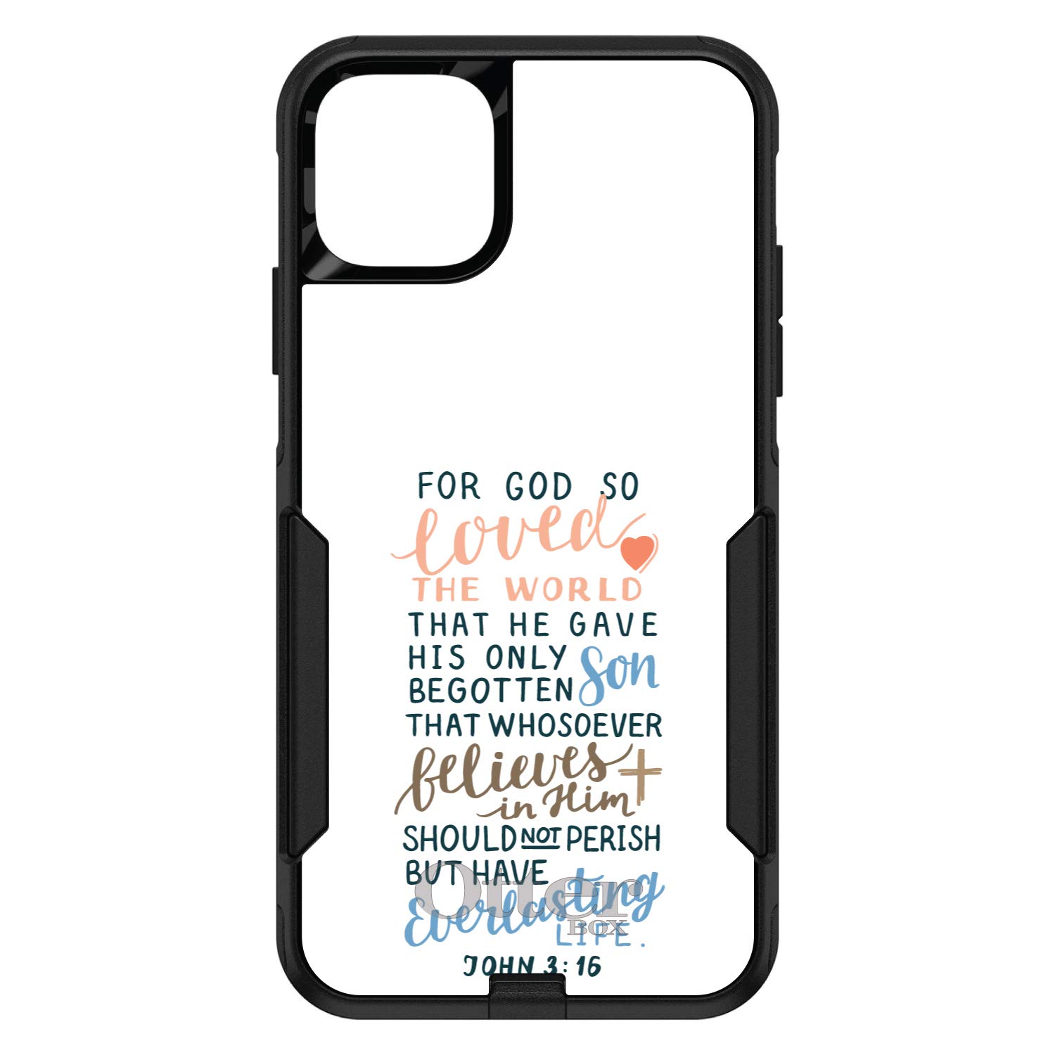 **DistinctInk iPhone 11 Pro MAX Case (6.5 Inch) - Durable Protective Cover, Slim Fit, Shockproof - Replacement for OtterBox Commuter - Custom Black with John 3:16 Bible Verse - Perfect for Daily Use, Travel & Outdoor Activities**