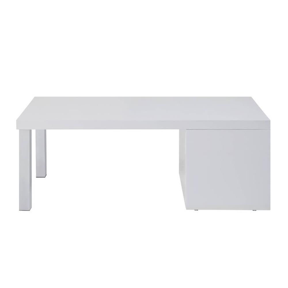 BOWERY HILL Modern White High Gloss Chrome Coffee Table - Perfect for Living Room, Lounge & Contemporary Home Decor