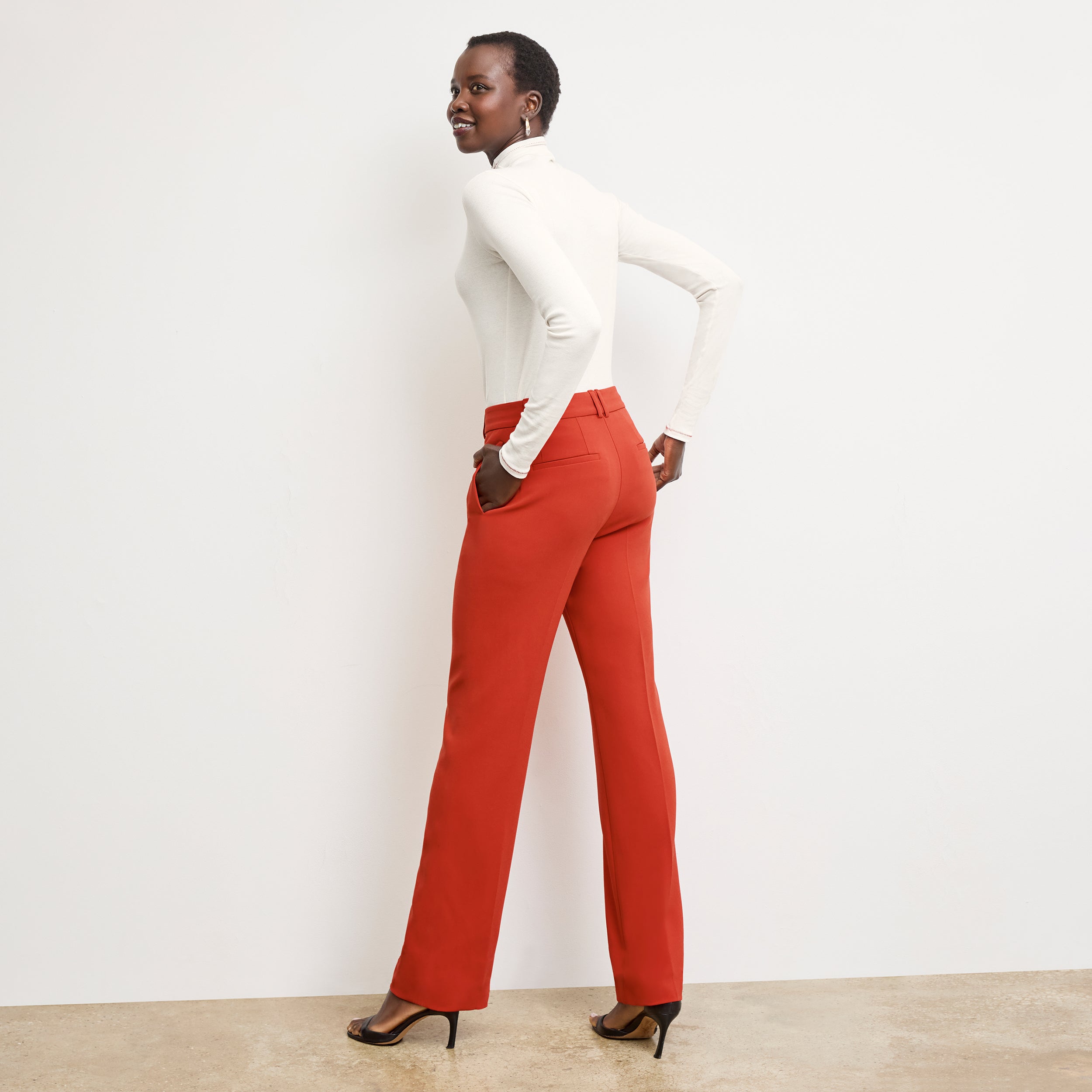 Lowen Jetset Pant - Everyday Crepe Pants with Topstitch Detail in Ginger | Comfortable Women's Trousers for Work, Travel & Casual Wear