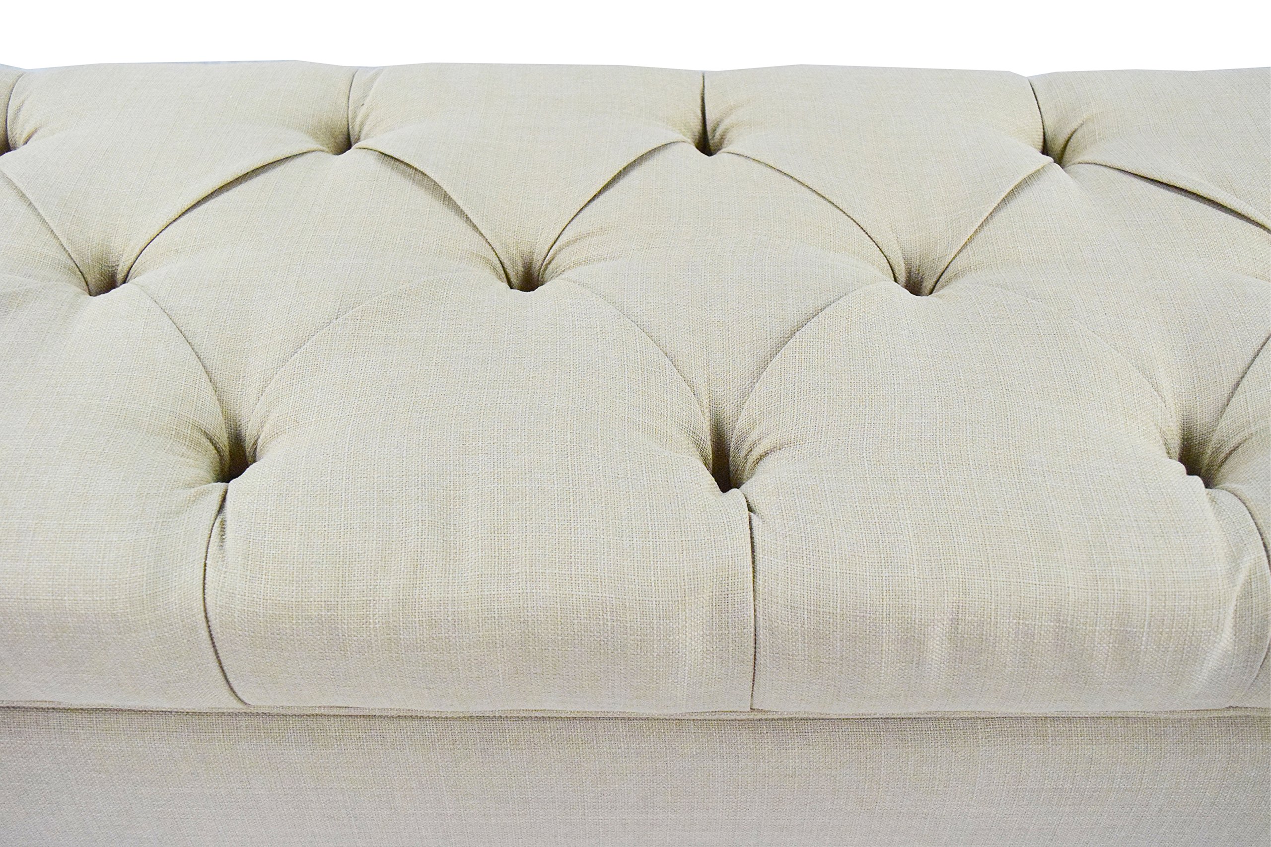 MJL Fabric Upholstered Storage Bench with Linen Compartment - Beige Bedroom Organizer for Blankets, Pillows & Seasonal Clothing | Space-Saving Ottoman Seat for Dorm, Guest Room & Apartment