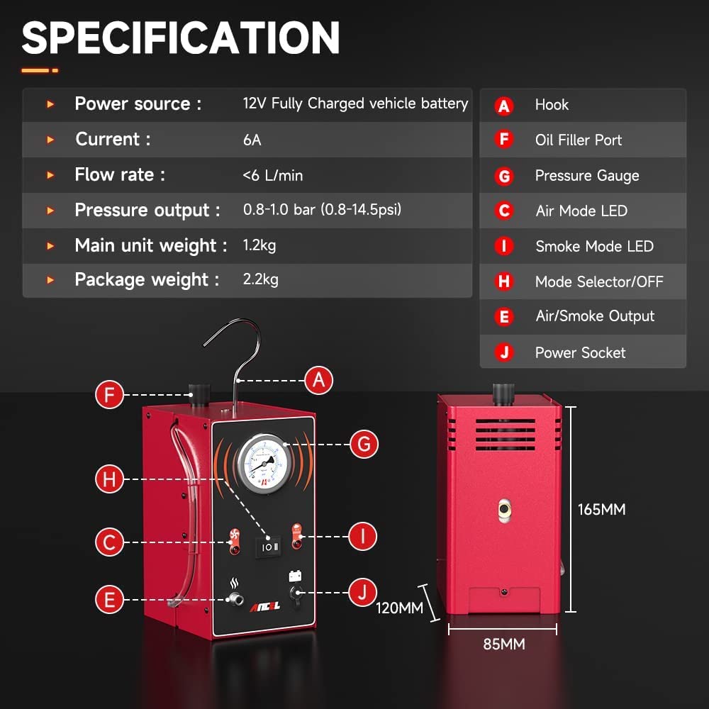ANCEL S200 Automotive Smoke Leak Detector with Built-in Air Pump - EVAP Vacuum Diagnostic Tester for Car, Motorcycle & Truck Repair - Dual Mode Smoke Machine with Pressure Gauge (Ideal for Mechanics & DIY Auto Diagnostics)