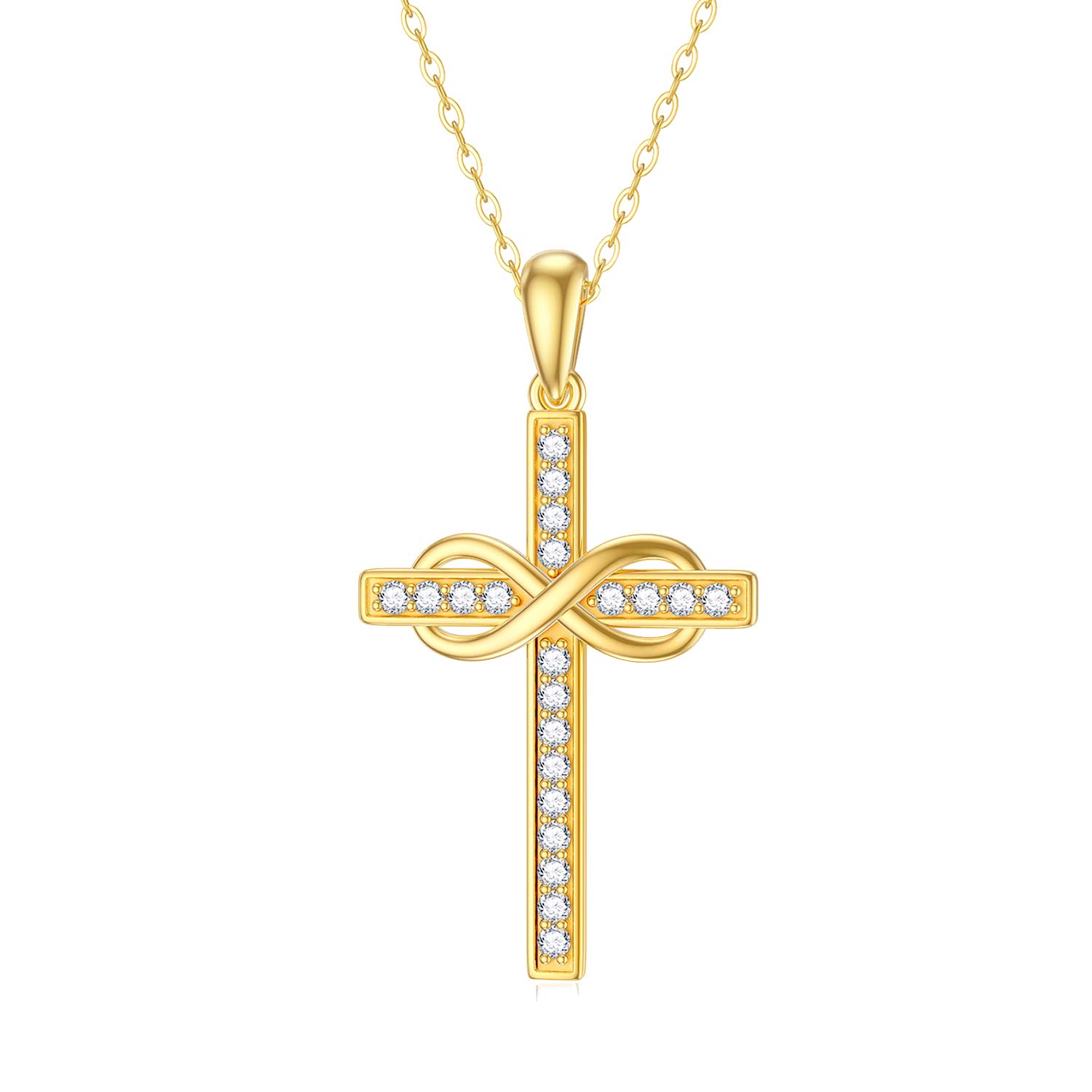 14K Gold Cross Necklace for Women - Classic Crucifix & Infinity Pendant Religious Jewelry, 16+2 Inch Adjustable Chain, Perfect for Anniversary, Mother's Day Gifts, Baptism, Church Wear & Everyday Elegance