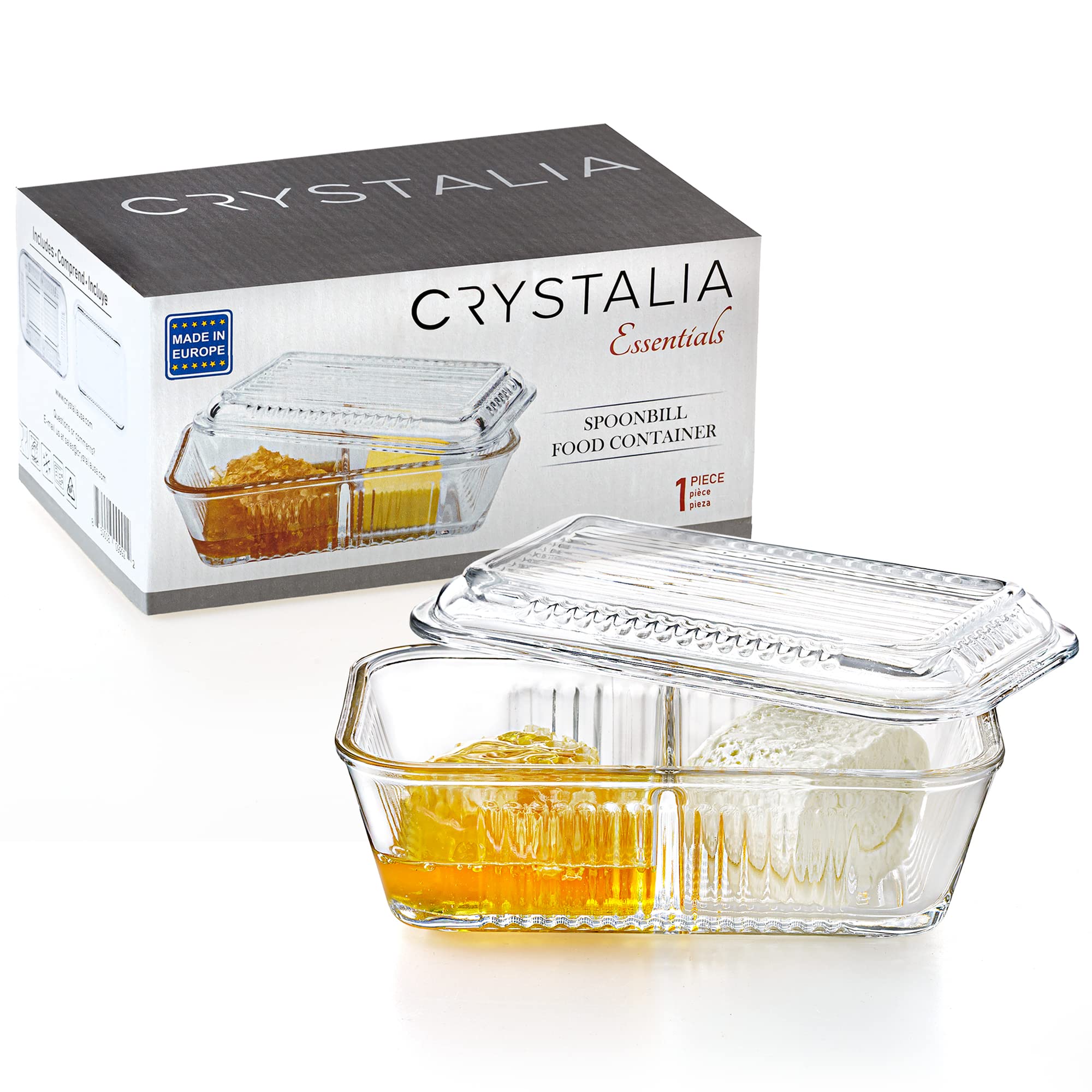 Crystalia 2-Compartment Glass Food Storage Containers with Lids - 13.7 oz Divided Meal Prep Containers for Butter, Honey, Lunch, Snacks & Leftovers - Perfect for Kitchen Organization, Meal Prepping & On-the-Go Lunches