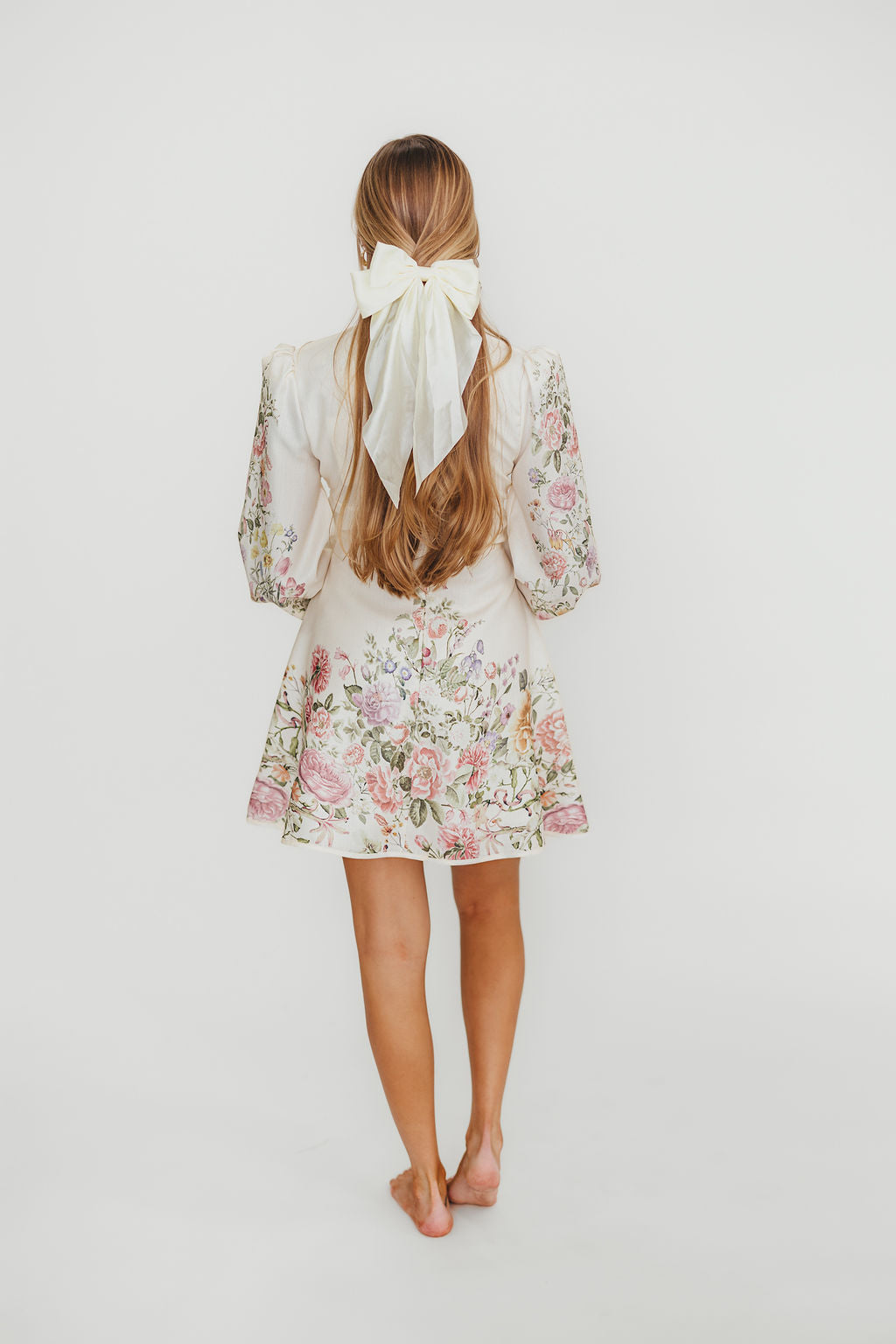 Luciana Floral Print Long Sleeve Mini Dress - Cream - Women's Elegant Party Cocktail Dress for Wedding, Date Night & Special Occasions