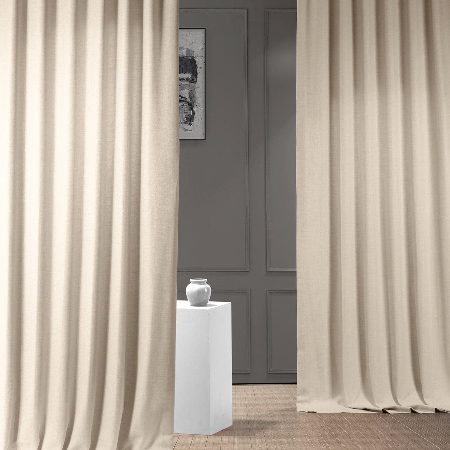Premium Parchment Cream Italian Faux Linen Blackout Curtains - Elegant Room Darkening Window Treatment for Bedroom & Living Room