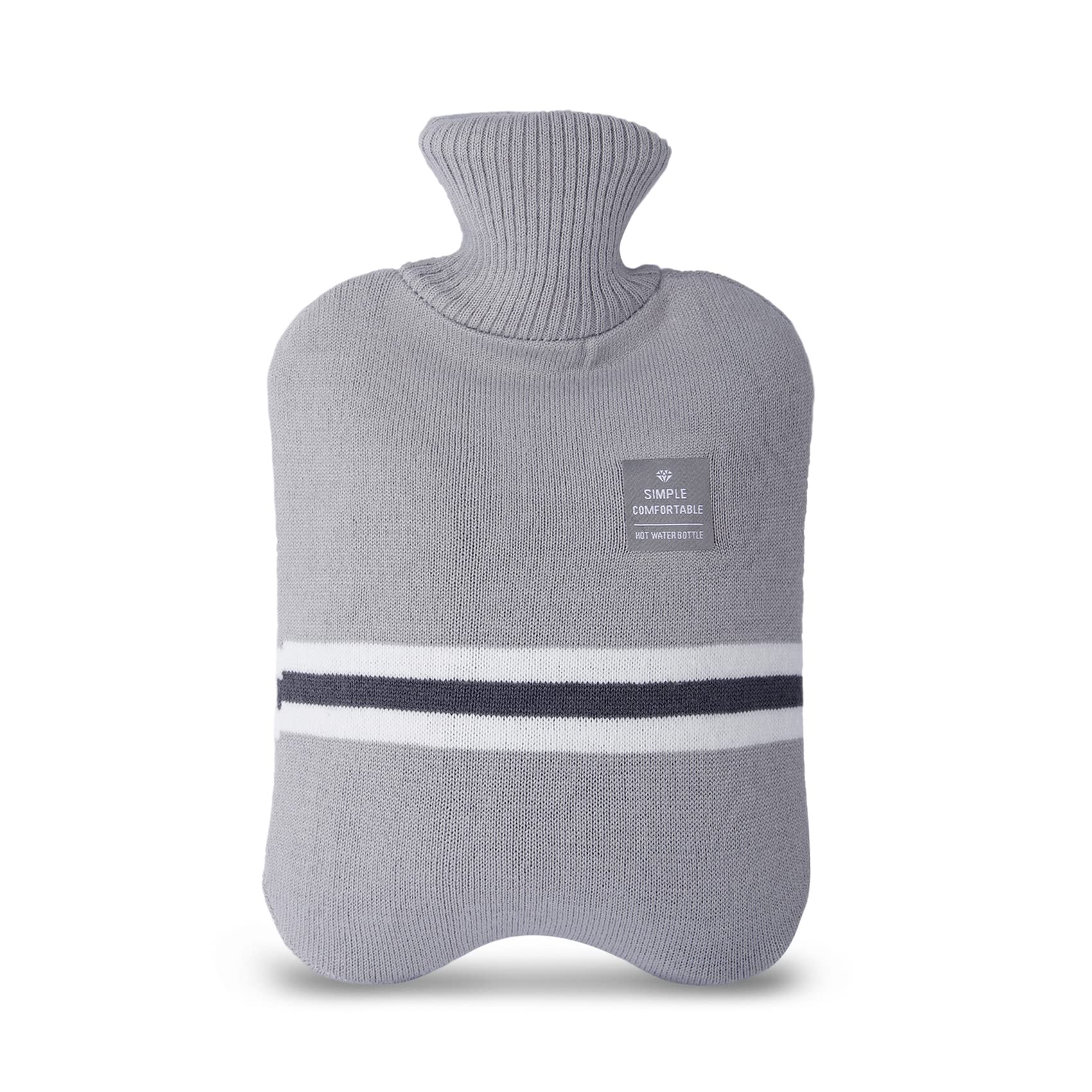 2L PVC Hot Water Bottle with Knitted Cover - Cold & Hot Compress for Pain Relief in Back, Neck & Shoulder - Light Gray | Perfect for Winter Warmth, Menstrual Cramps & Muscle Relaxation