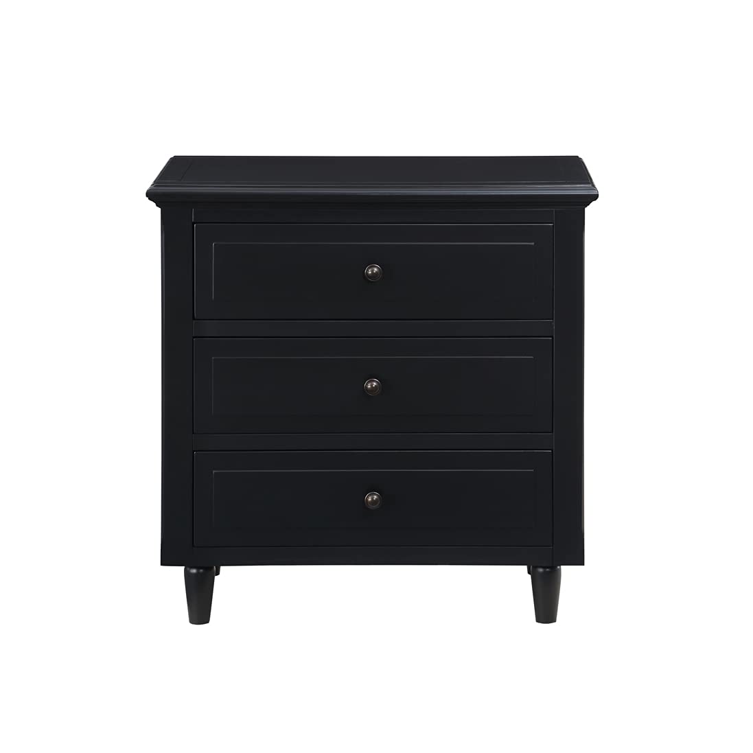 SOFTSEA Black Wood Nightstand with 3 Drawers - Small Dresser for Bedroom, Bedside Table, End Table with Storage - Perfect for Bedrooms, Living Rooms, and Small Spaces