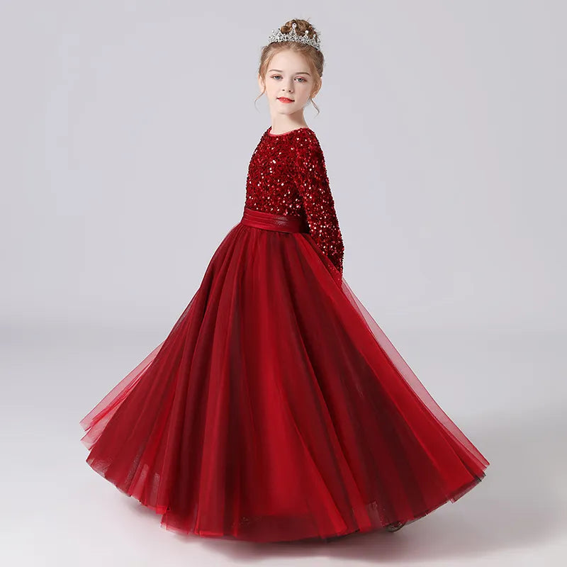 Sparkly Sequins Long Sleeve Flower Girl Dress for Weddings & Special Occasions - Perfect for Birthday Parties, Pageants, and Holiday Celebrations
